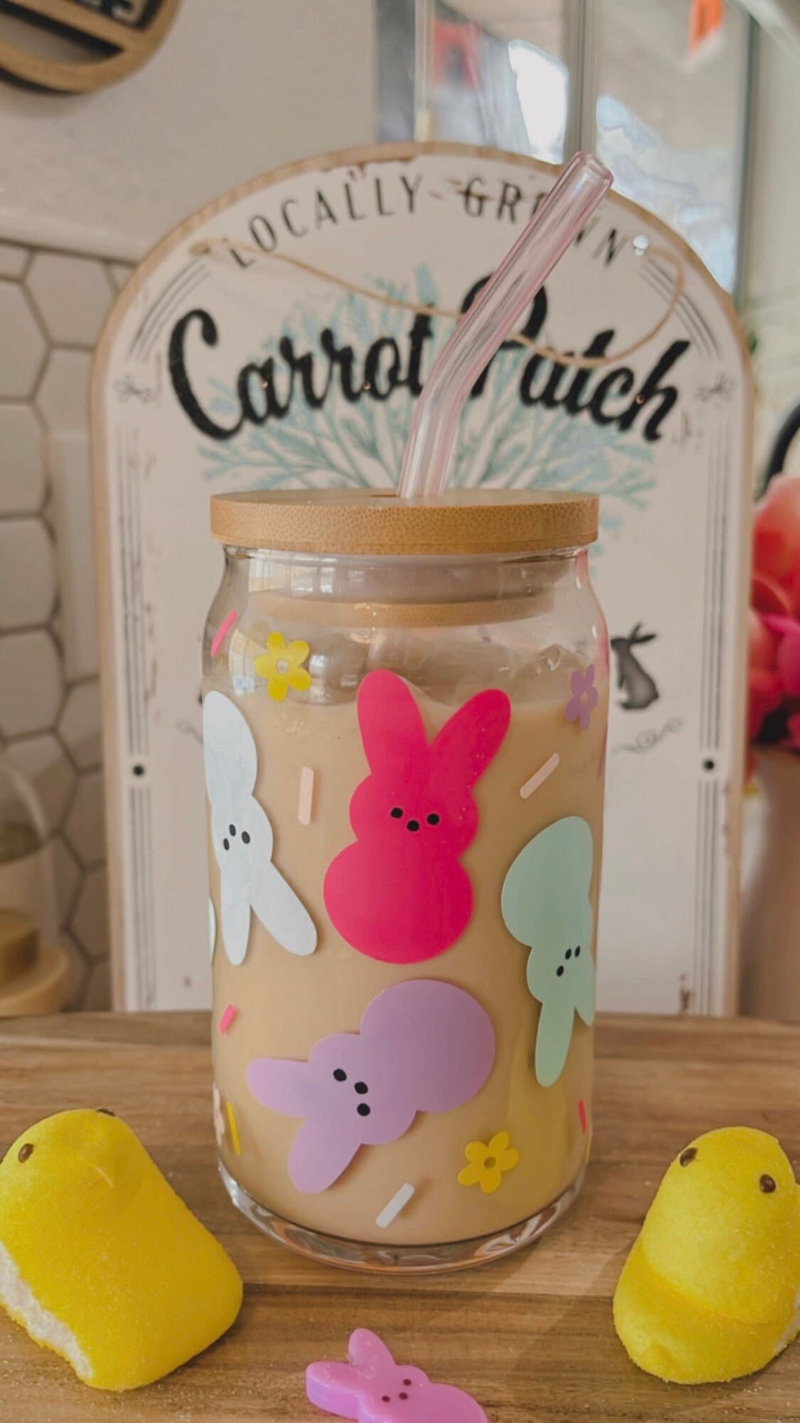 Peeps glass cup| Easter glass cup