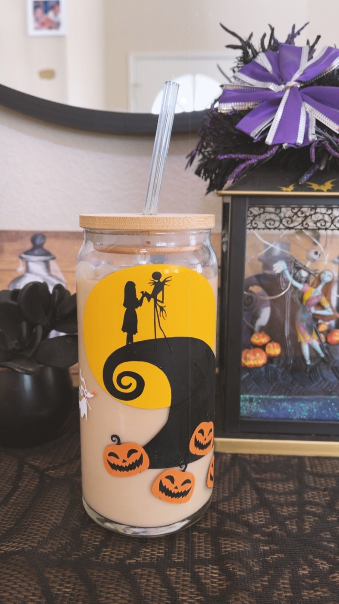 Spooky season cup, Halloween cup, iced coffee cup, Skellington cup