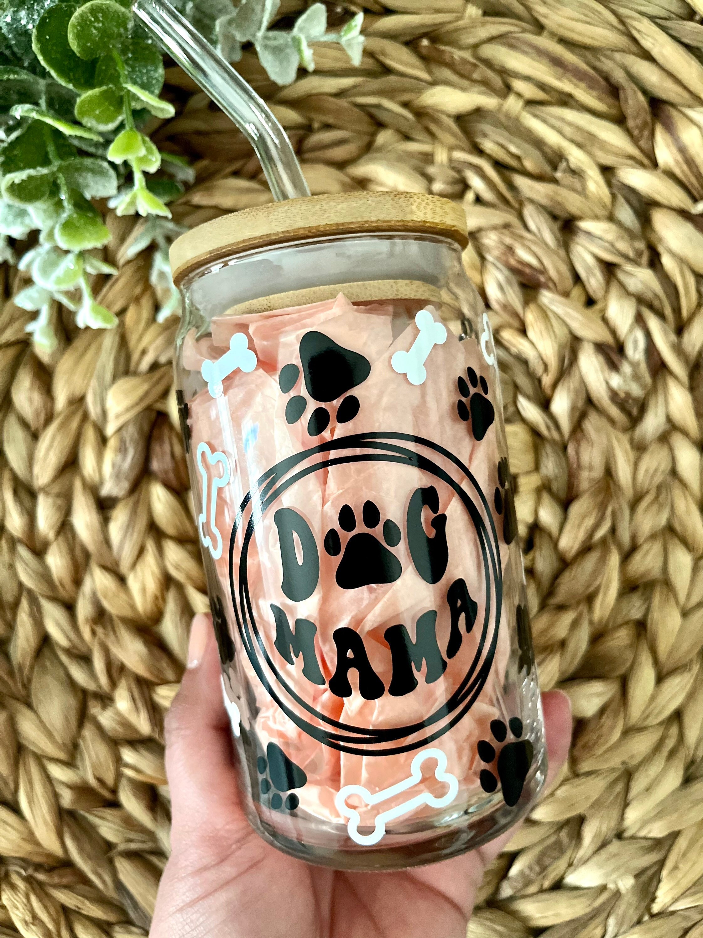 Dog Mama Glass Cup / Dog Glass Cup / Iced Coffee Glass / Libbey Glass Cup / Dog Paw Cup / Cute Dog Glass Cup / Custom Cup