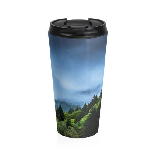 Stainless Steel Travel Mug, Nature Mountains Boho Bohemian Hippie Travel Mug, Insulated Nature Inspired 15 Ounce Tumbler, 15Oz Coffee Cup