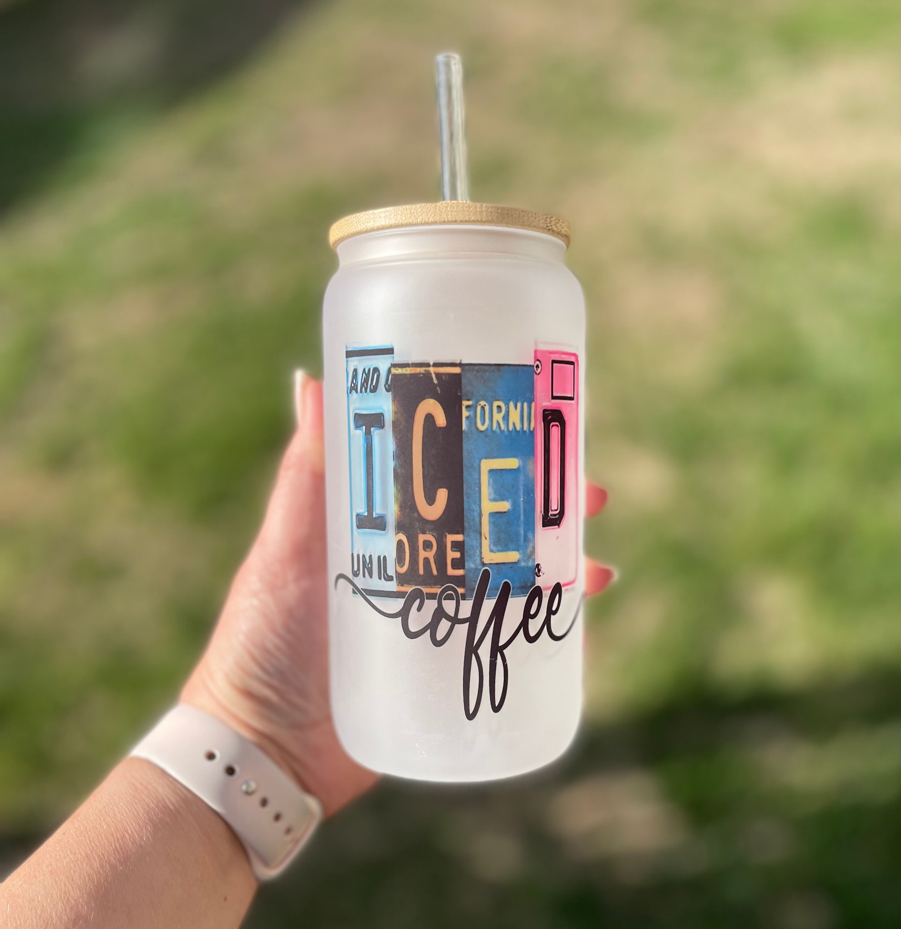 Frosted Iced Coffee Beer Can| Iced Coffee| Frosted Libbey Beer Glass Can|