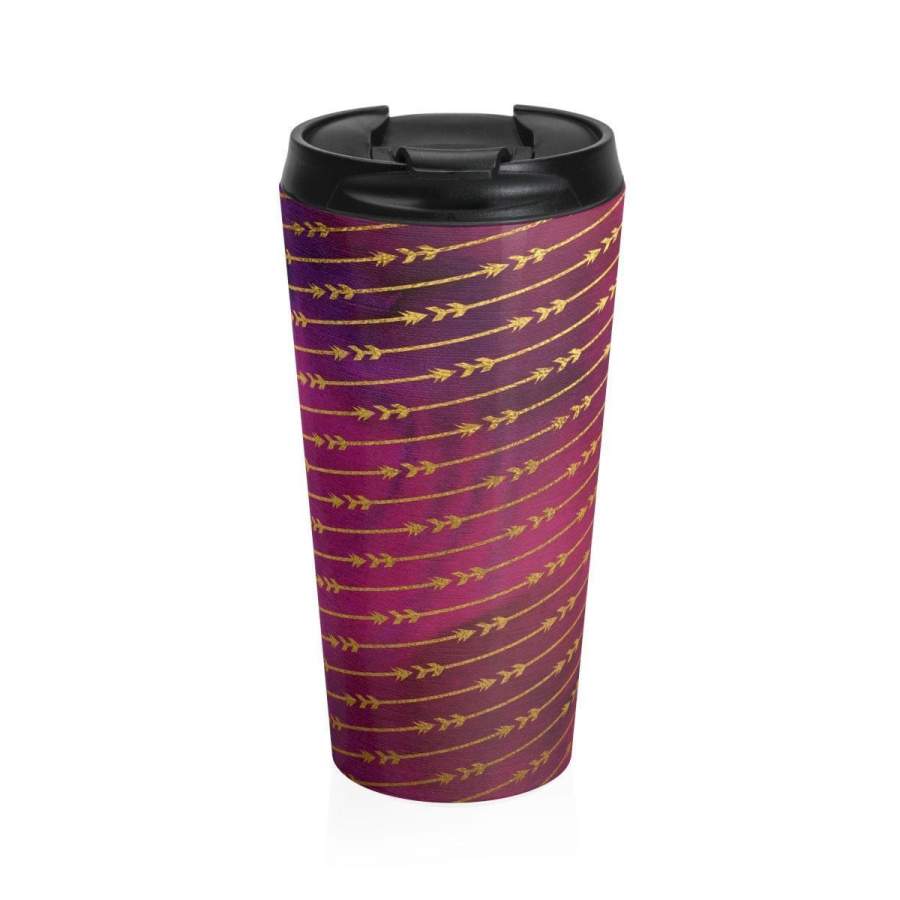 Stainless Steel Travel Mug, Arrows Boho Bohemian Hippie Travel Mug, Ombre Tribal Print Cup, 15 Ounce Tumbler, 15oz Coffee Tea Drinkware