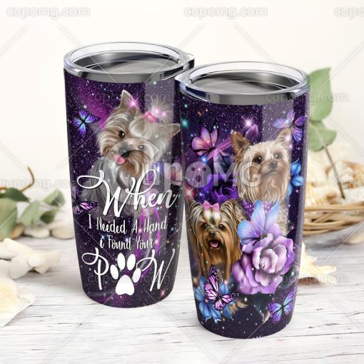 When Ieeded A Hand I Found Your Paw, Yorkshire Terrier Stainless Steel Insulated Tumbler Cup, Mom Christmas Gifts, Gift Ideas For Friends