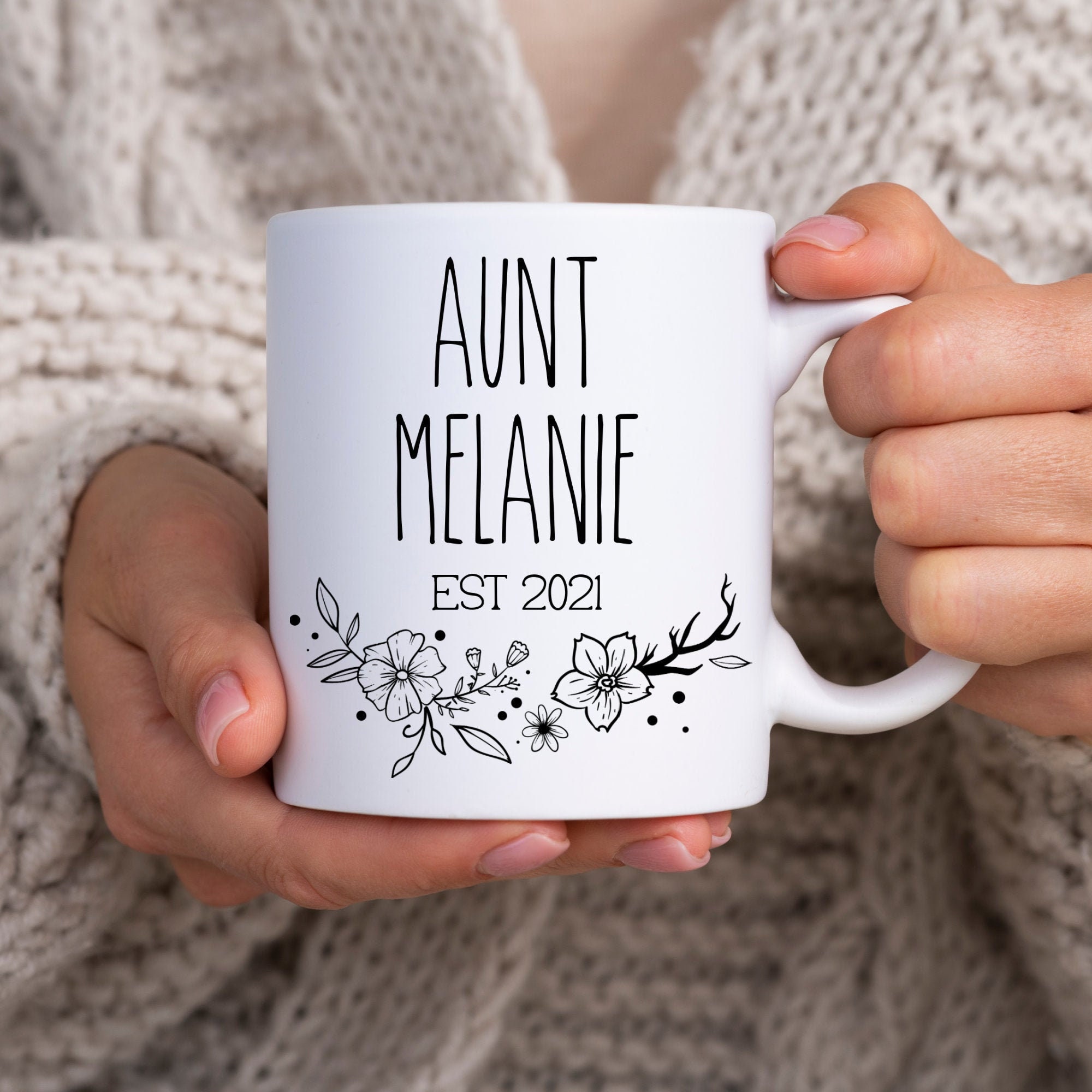 Aunt Est 2021 Mug, Mug for New Aunt, New Aunty Gift, Christmas Gift for Aunt, Custom Mug for Pregnancy Announcement, New Aunt Mug, Tia mug