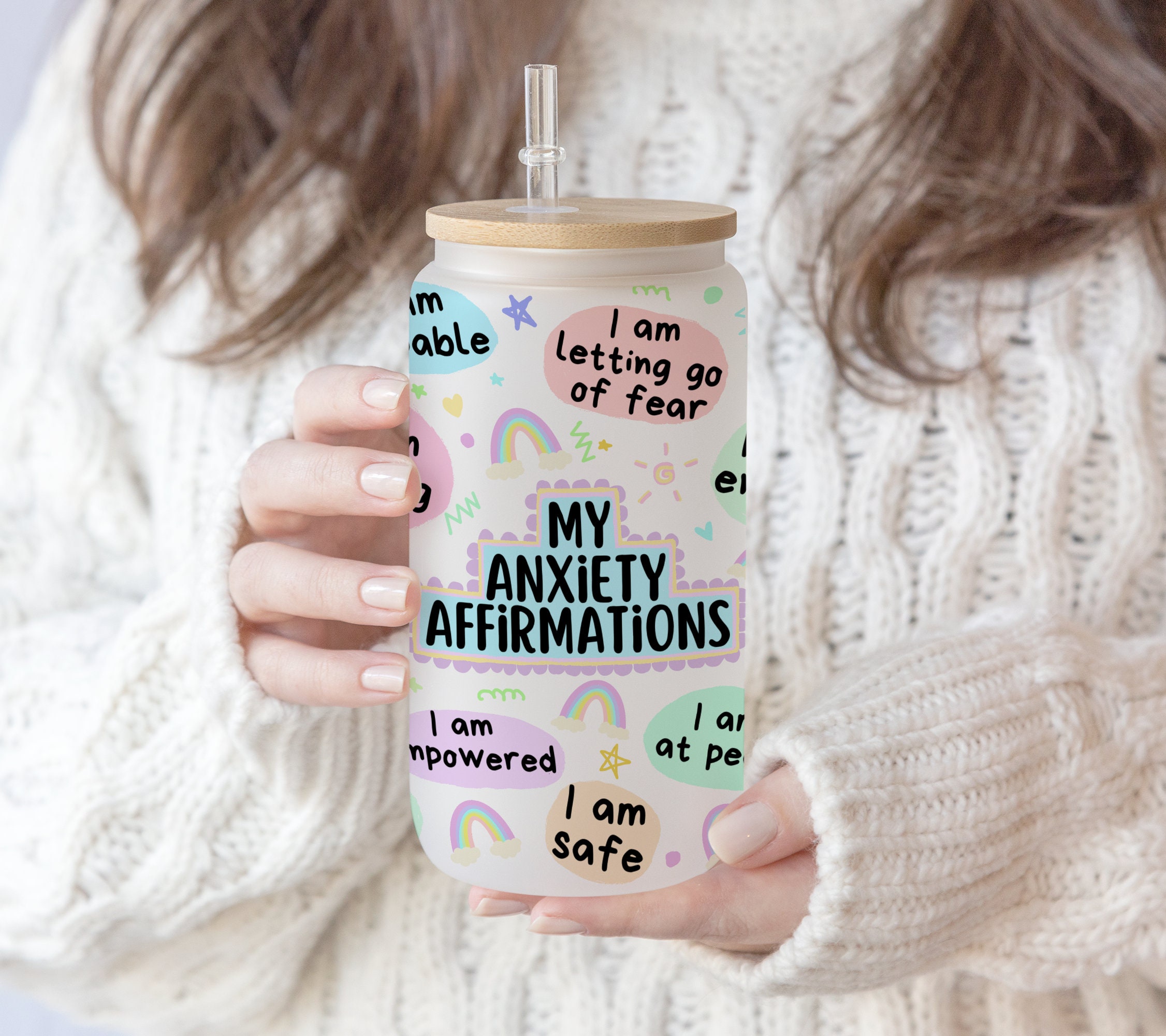 16 oz Libbey Glass Can Sublimation My Anxiety Affirmations Daily Positive Self Love Affirmations Inspirational ,Positive wording Digital png