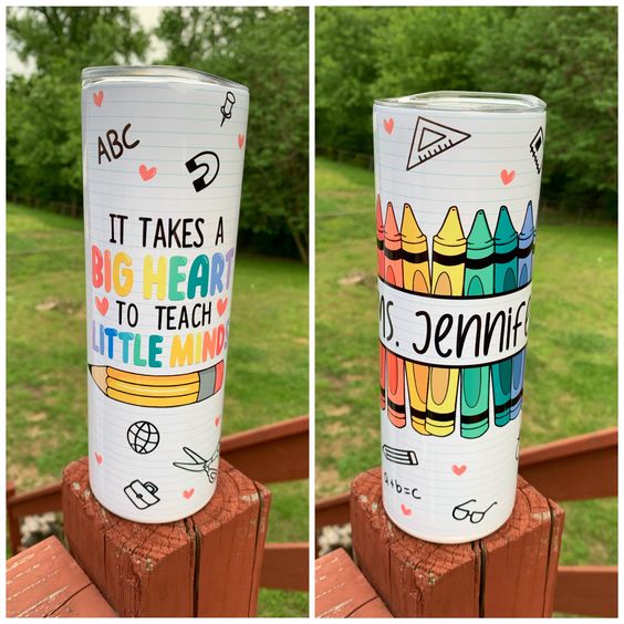 Teacher Tumbler, Teacher Gift, Takes A Big Heart To Teach Little Minds Tumbler, Crayon Tumbler, Rainbow Teacher Tumbler