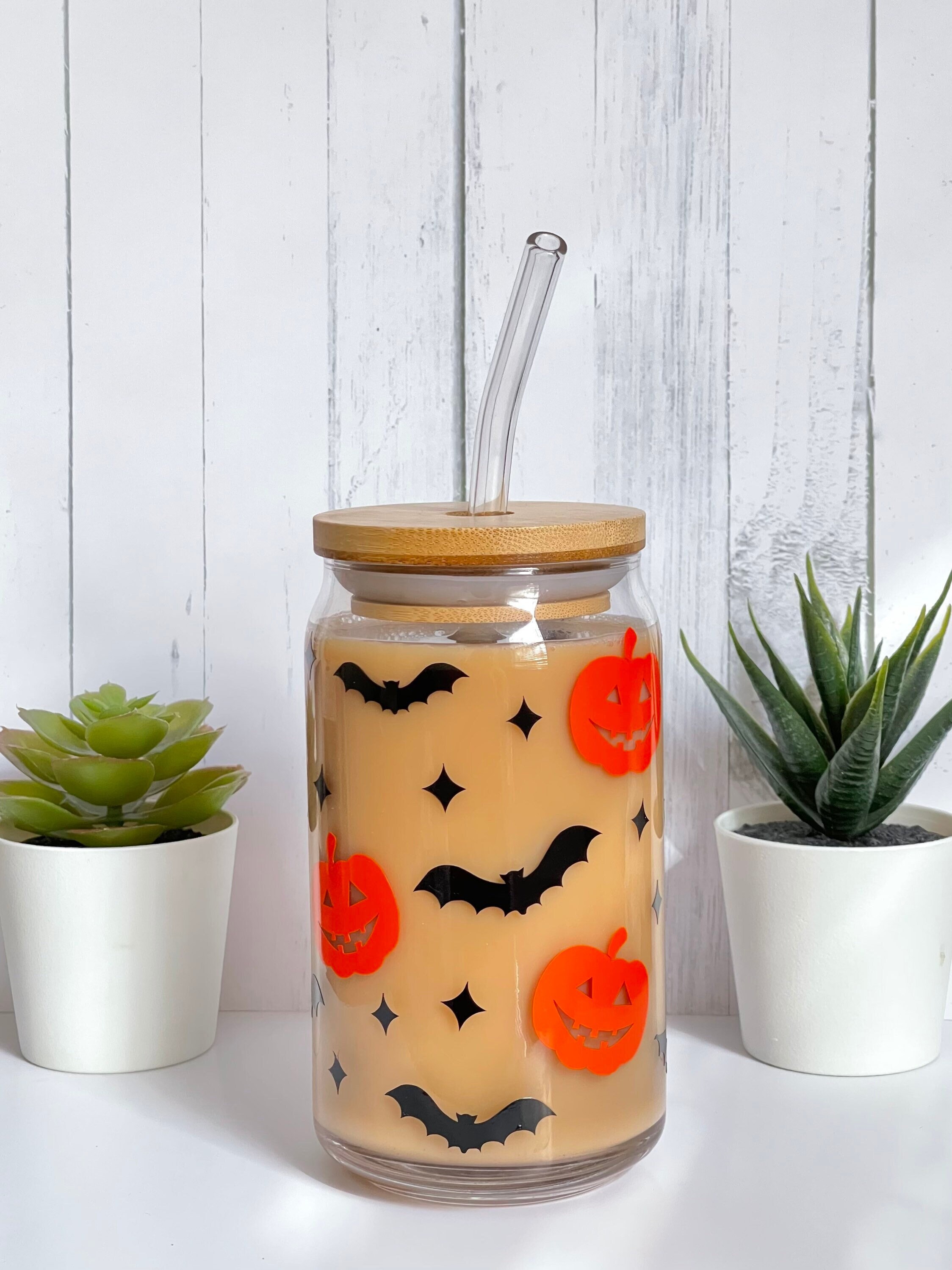 Halloween Beer Glass Can | Ghost Beer Can Glass | Pumpkin Glass | BOO | Bats | Halloween Gifts | Iced Coffee Cup | Spooky Cup