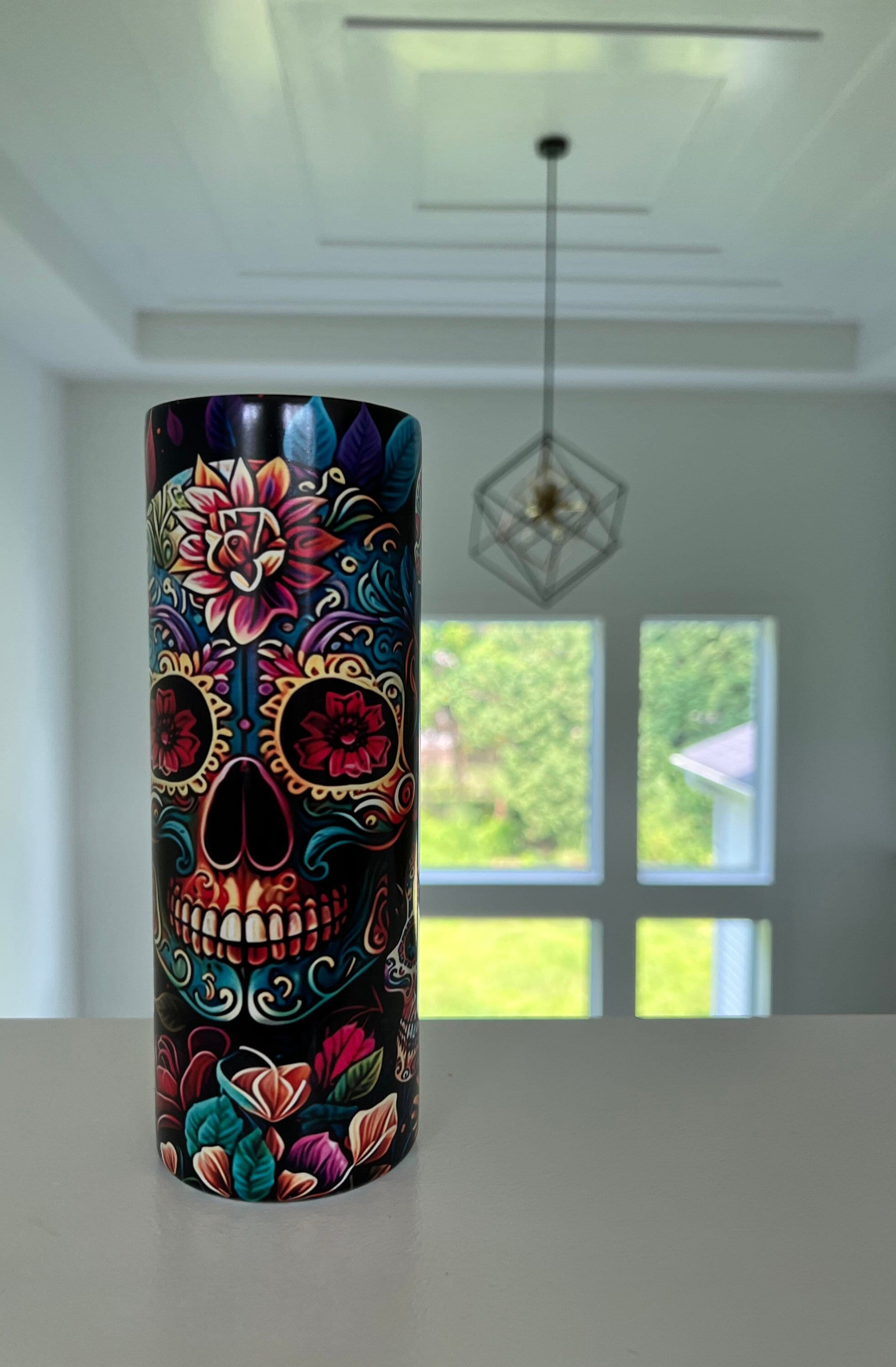 Glow In The Dark Día De Los Muertos Stainless Steel 20 oz Tumbler with Lid, Straight Straw with Straw Brush