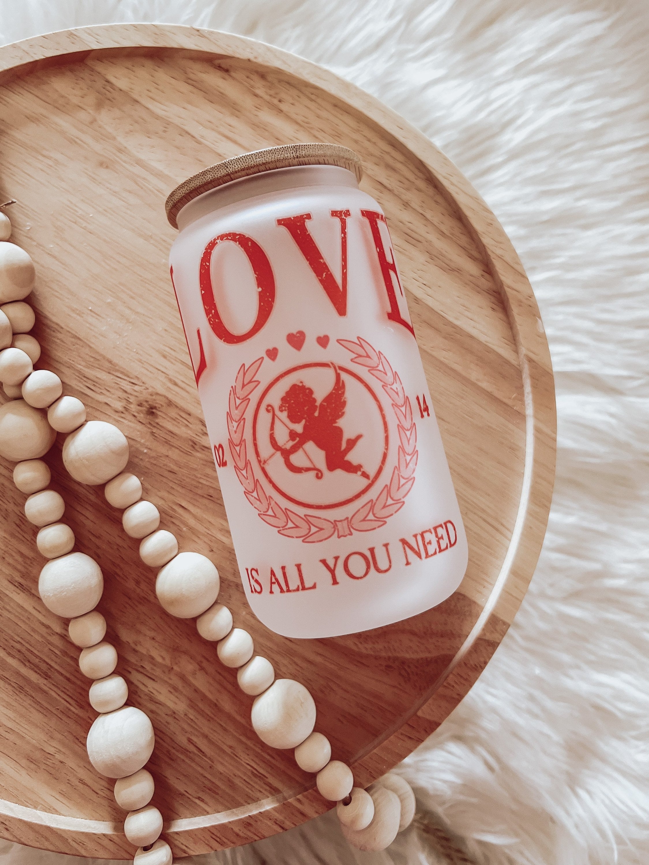 Love Is All You Need Beer Can Cup, Valentines Day, Iced Coffee Cup, Aesthetic Coffee Cup, Glass Can Cup, Smoothie Cup, Bamboo Lid & Straw