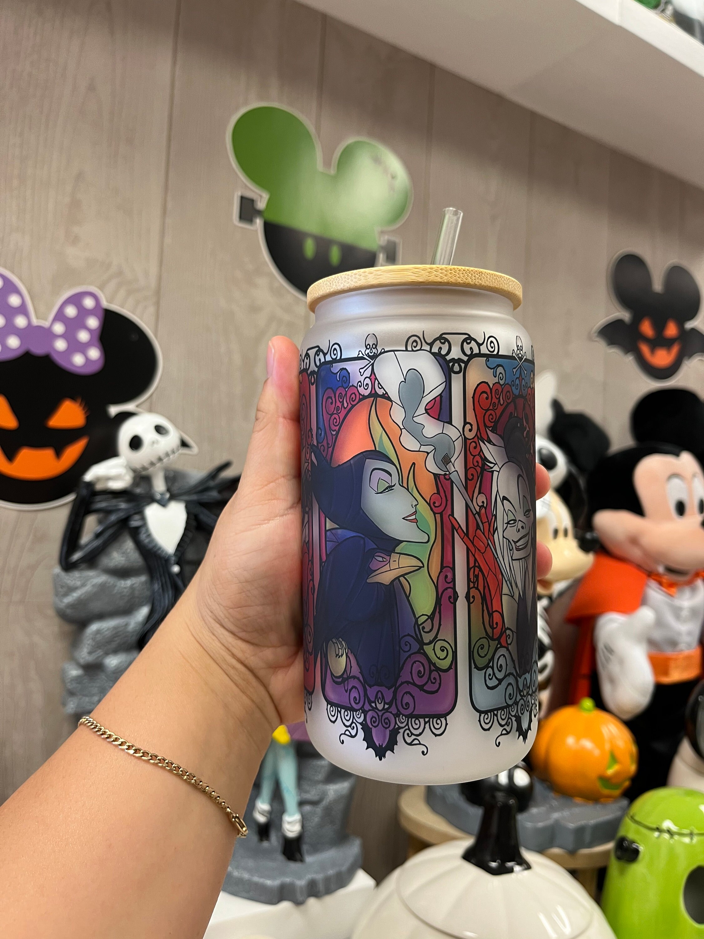 Villians custom glass can, Villians spooky glass can