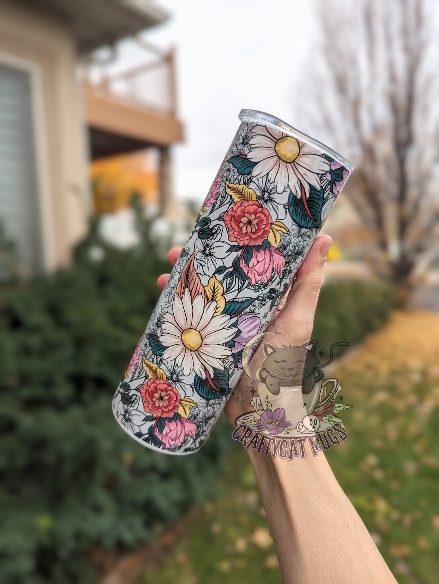 Beautiful Floral Tumbler | Tattoo Inspired Floral Cup | Personalized Tumbler