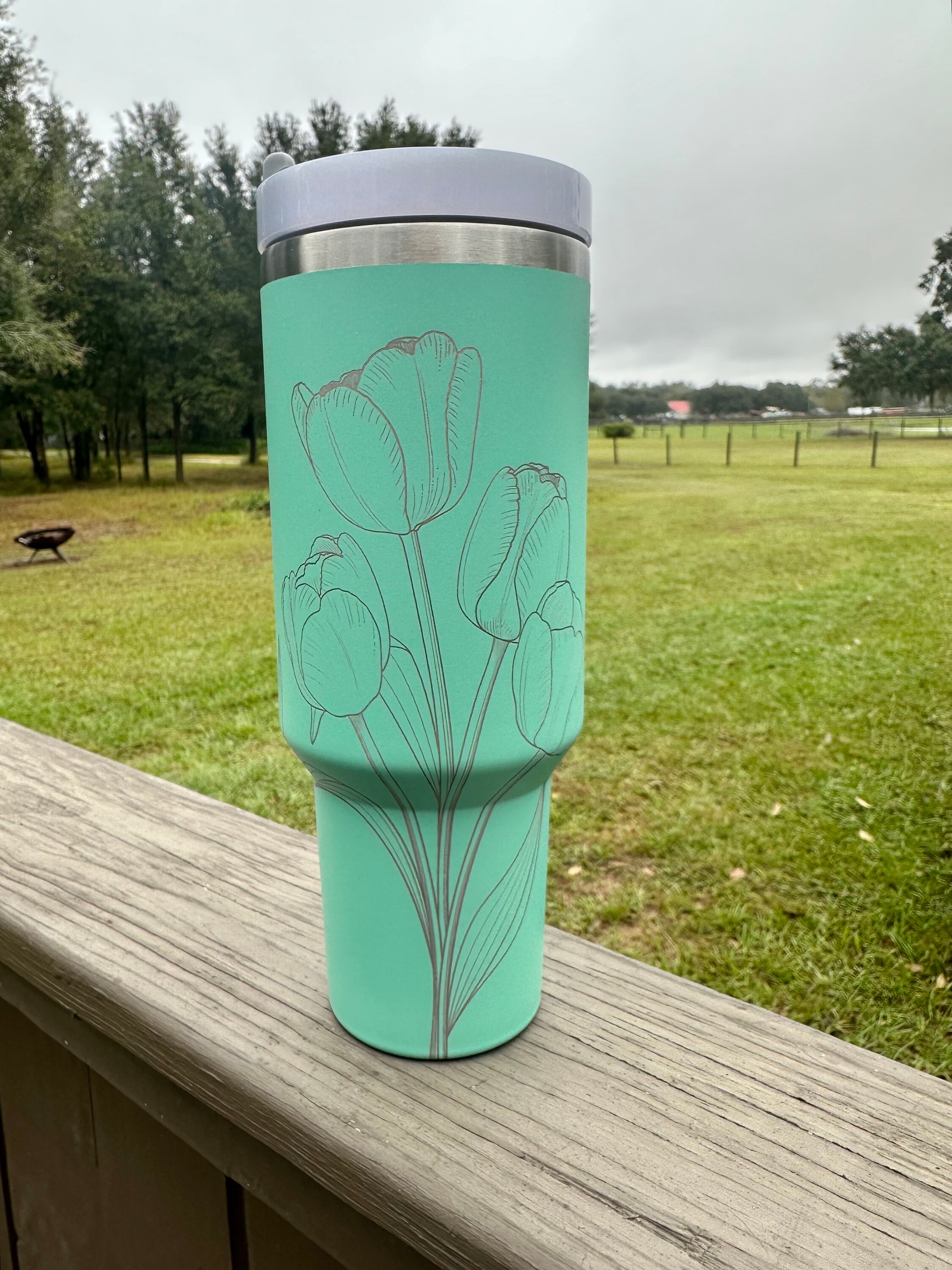 Tulip 40 oz Stainless Steel Insulated Tumbler with Handle, Laser Engraved tumbler