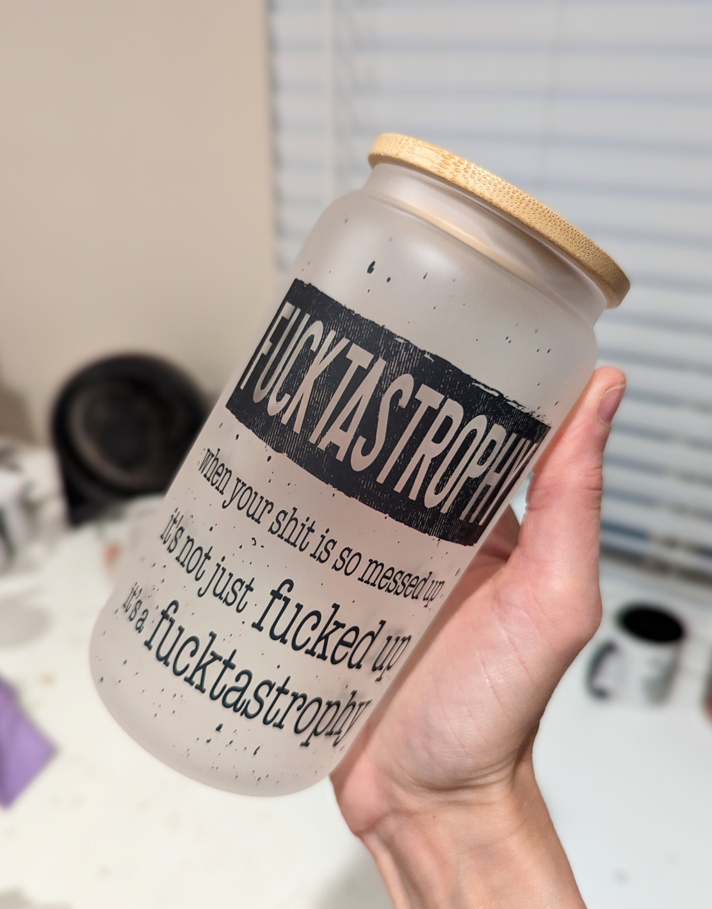 Frosted Glass Can | Fucktastrophy | Iced Coffee Cup