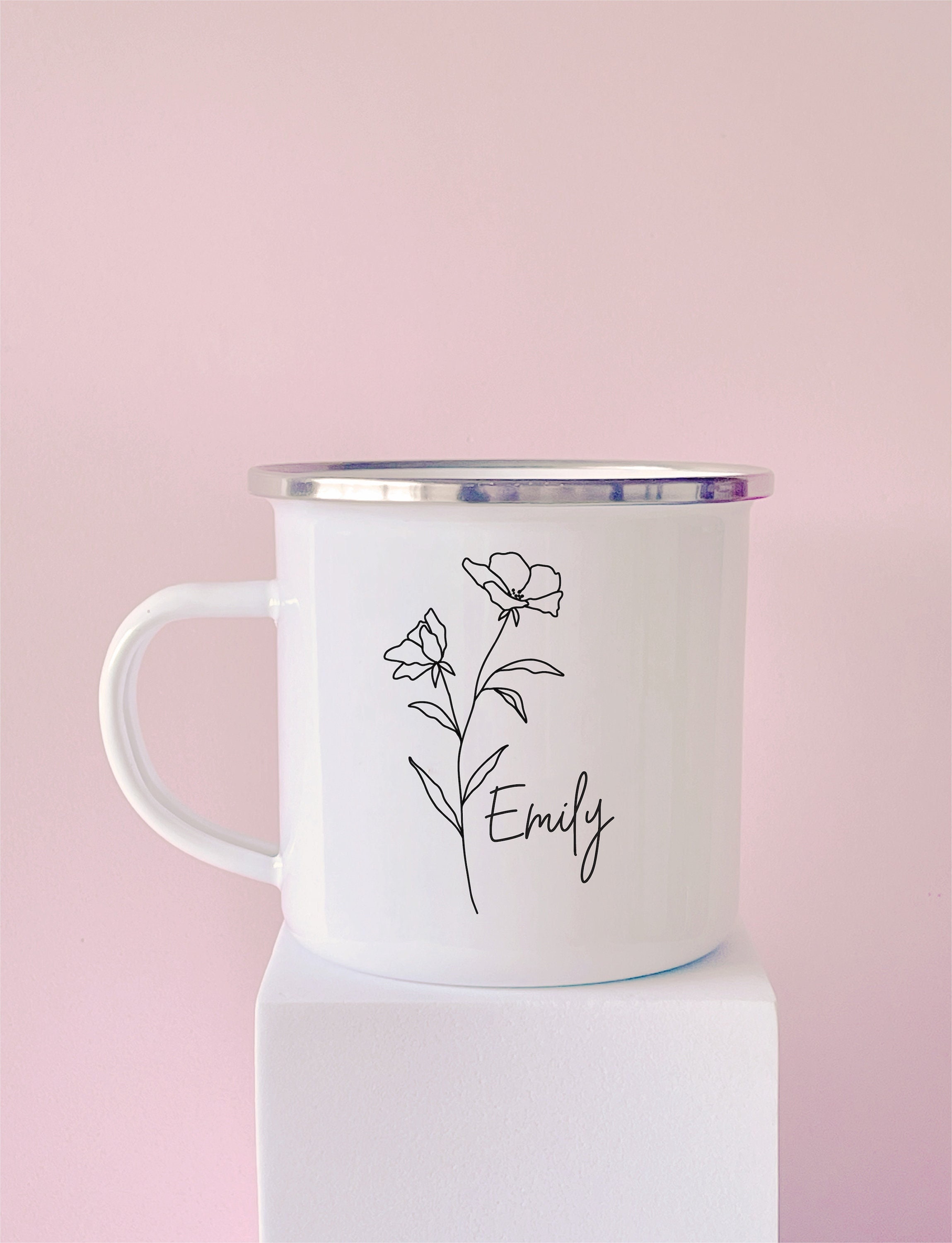 Wild flower Minimalist custom name coffee mug, Personalized name cup, Minimalist gift for friend, clear mug boho coffee mug, custom text mug