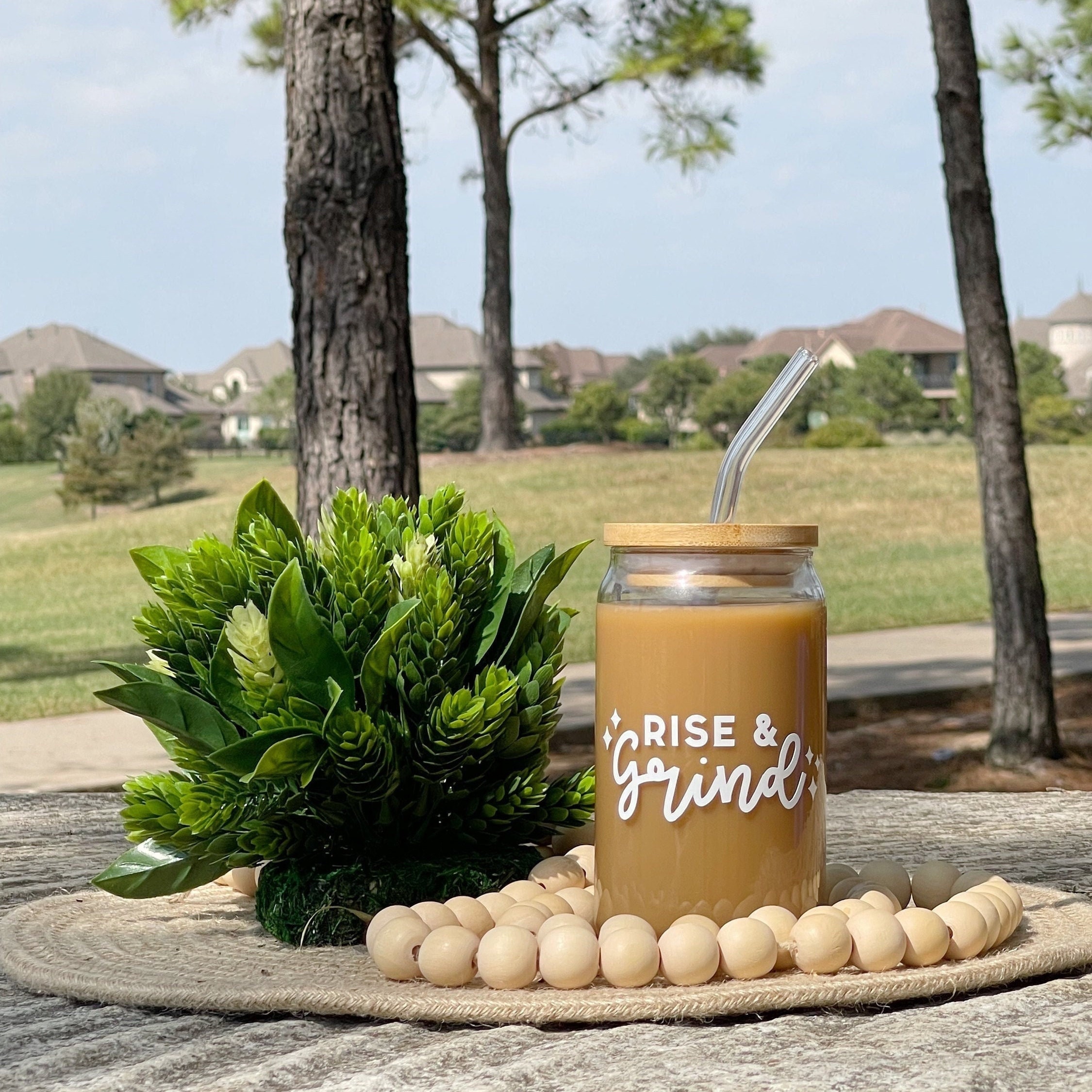 Rise and Grind Beer Glass Can | Iced Coffee Cup | Soda Cup | Minimalist Glass Can | Beer Can Glass