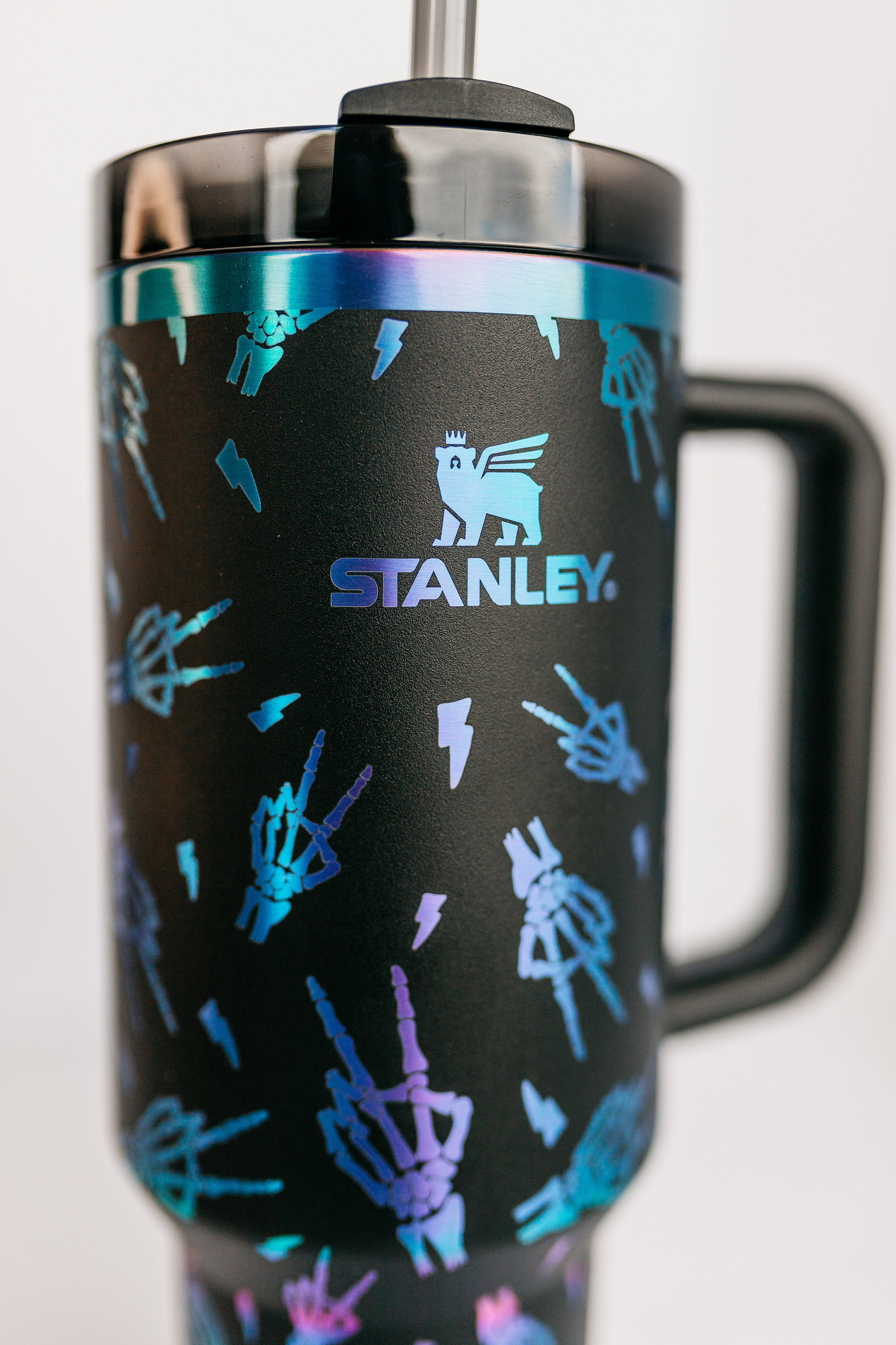 Stanley 40oz tumbler | Custom  Engraved with Lightening bolts & Peace Skeleton Hands