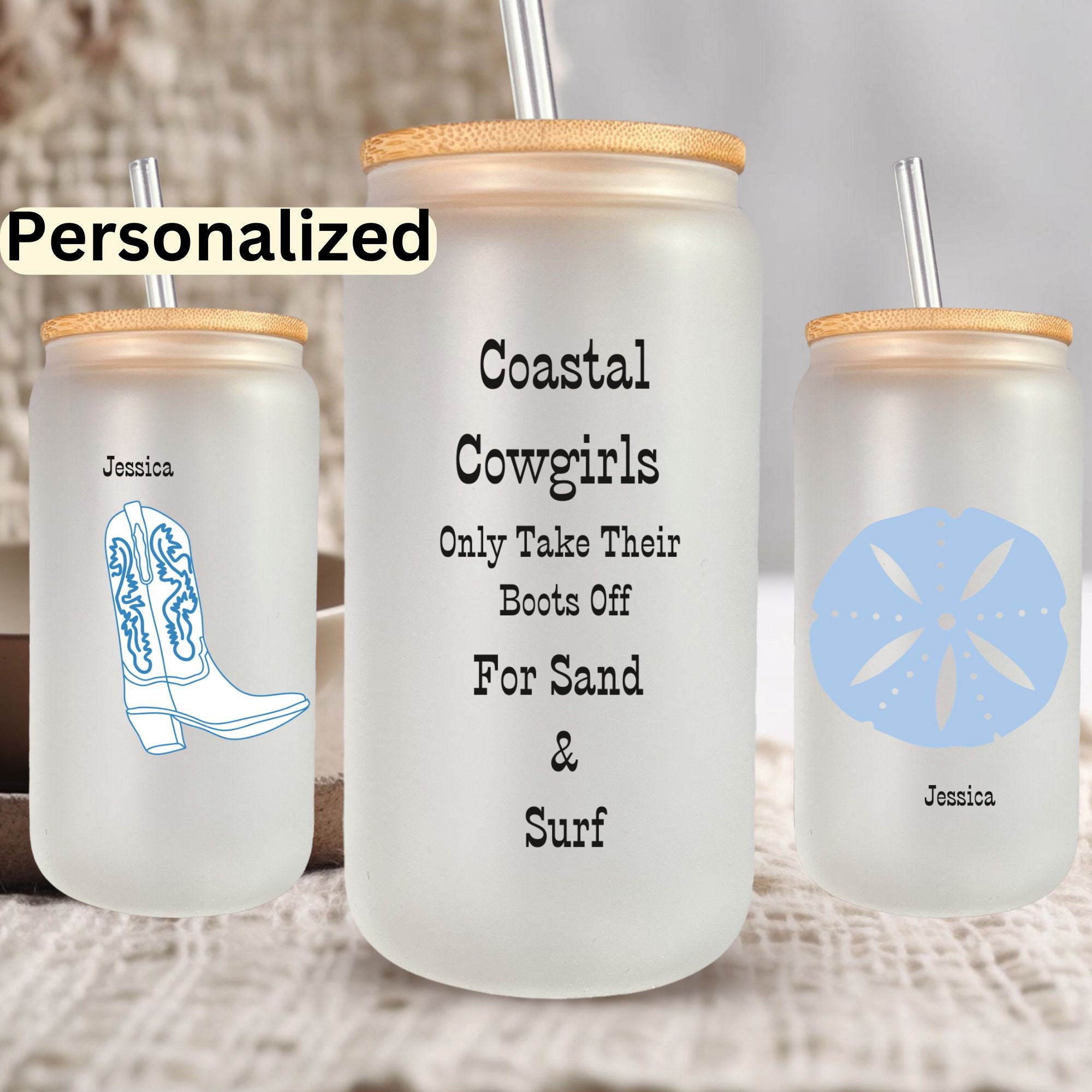 Coastal Cowgirl Glass Tumbler, Cowgirl Coffee Cup, Personalized Iced Coffee Cup,