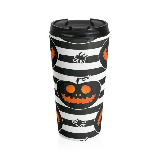 Stainless Steel Travel Mug, Halloween Pumpkin Holiday Travel Mug, All Over Print Steel Mug, 15 Ounce Tumbler, 15Oz Coffee Tea Drinkware Mug