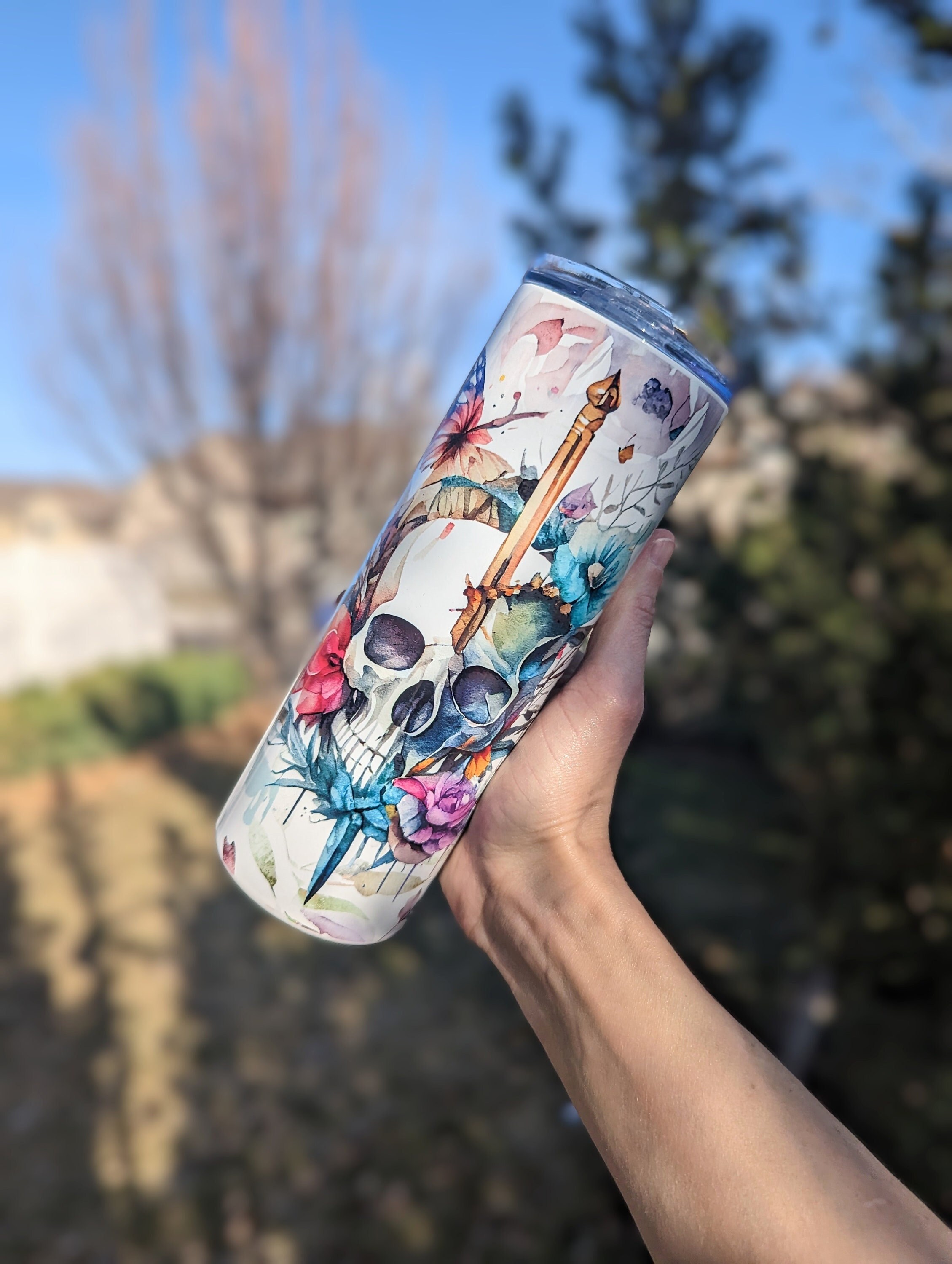 Floral Skull Tumbler | Spooky Cup