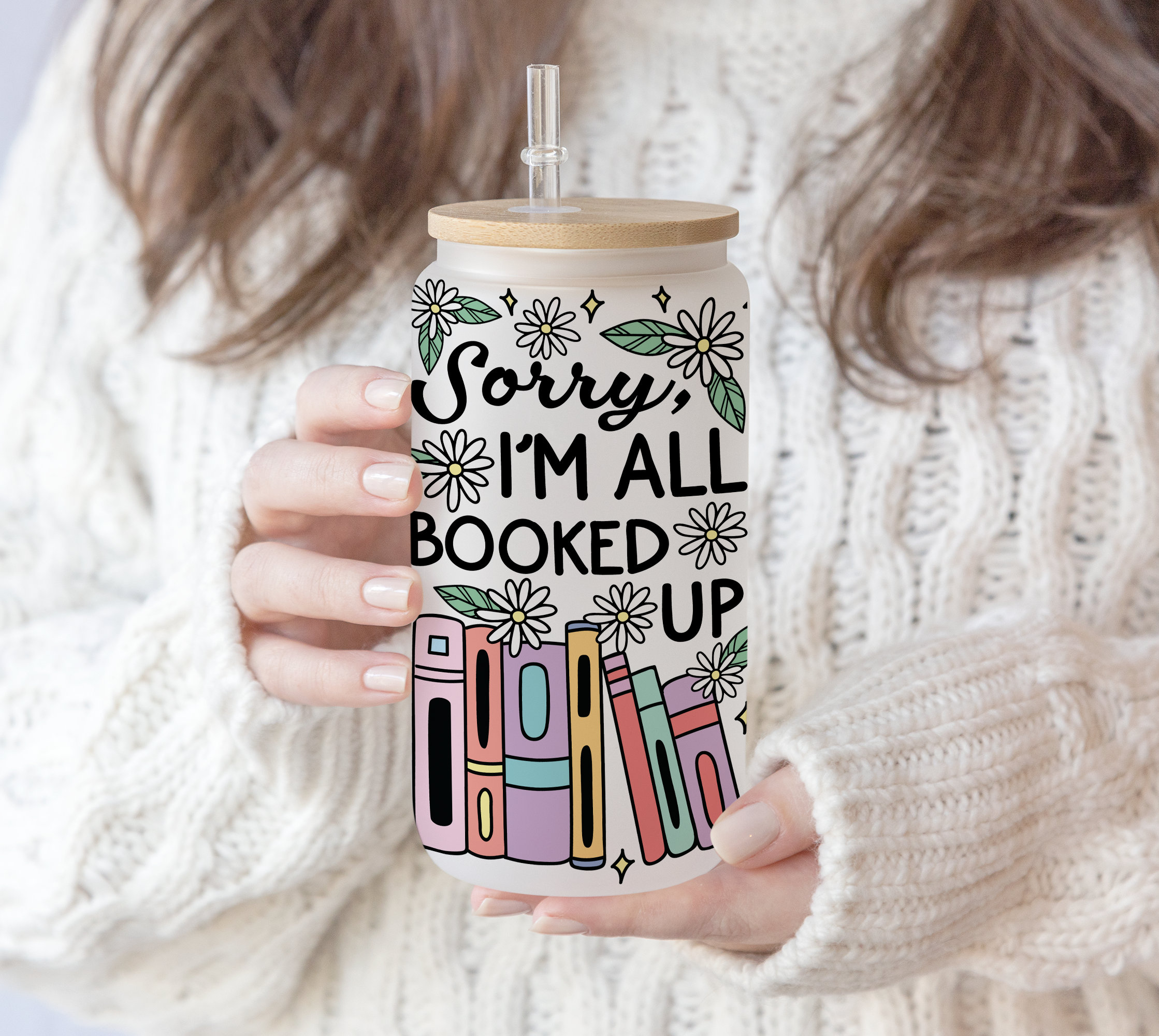 16 oz Libbey Beer Glass Can Sorry I’m all Booked up Reading Lover | Funny Book Lover Floral Book | Reader Bookworm Booktrovert SVG PNG files