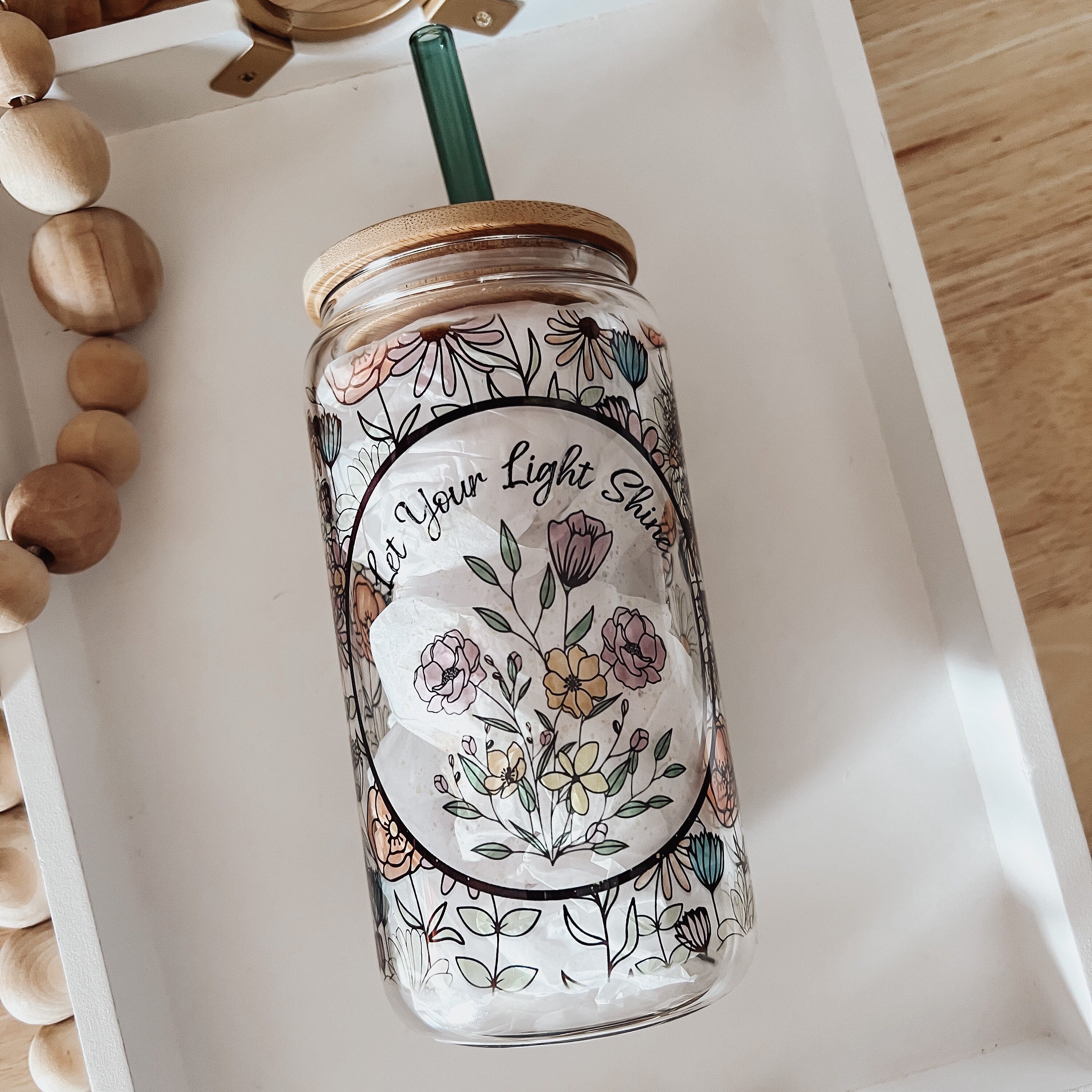 Let Your Light Shine, Christian Glass Tumbler, Gifts for Women, Fall Cup for Iced Coffee, Cold Drink Cup, Reusable Plastic Straw