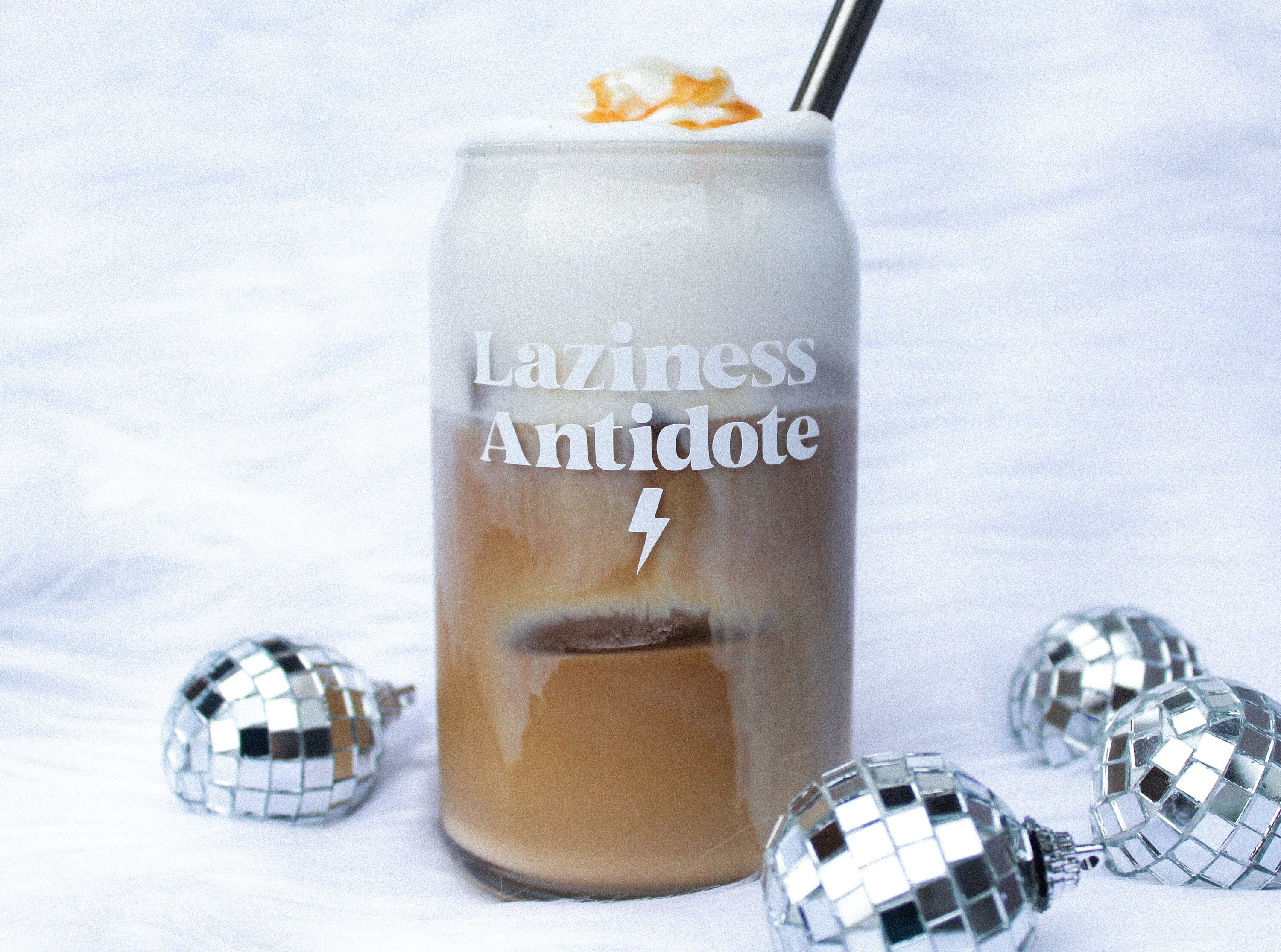 Laziness Antidote | Modern Coffee Glass | Beer Can Pint Glass | 16oz Glass | Coffee Addicts | Morning Coffee | Iced Coffee | Minimalist