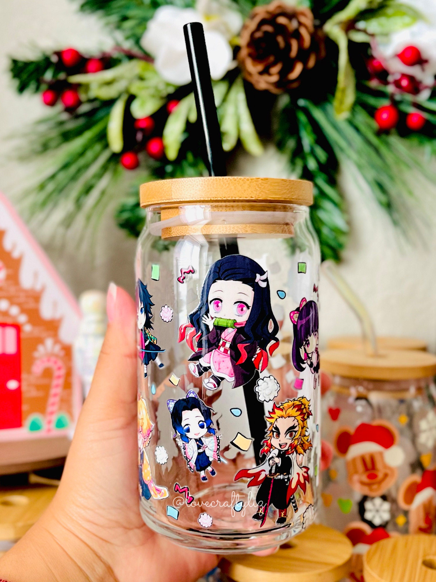 Slayer Friends 16oz Beer Can Glass | Kamado Cup | Iced Coffee | Gift | Anime | Pocket Monsters | Demon Girl| Eevee | PKMN | Cosplay| Nez