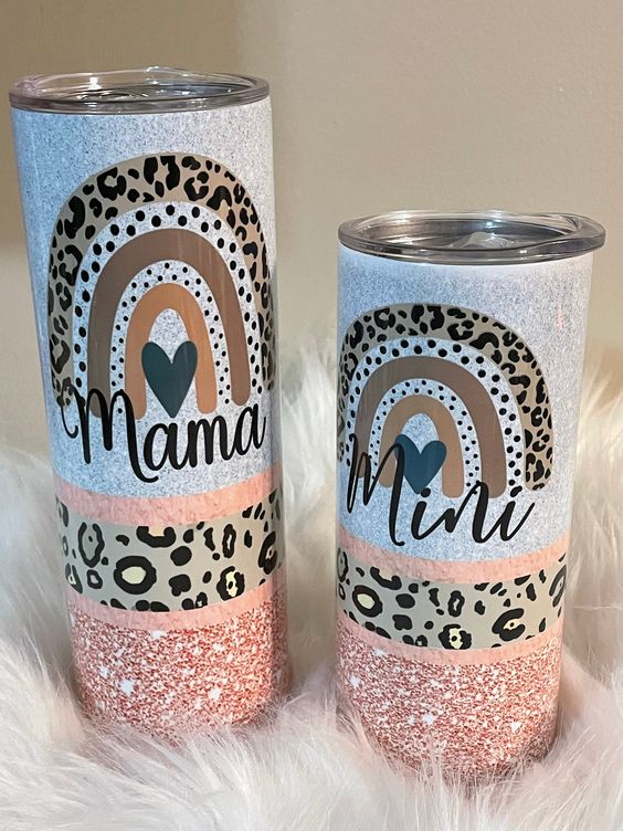 Mama Mini Boho Rose Gold Rainbow Sublimation Tumbler