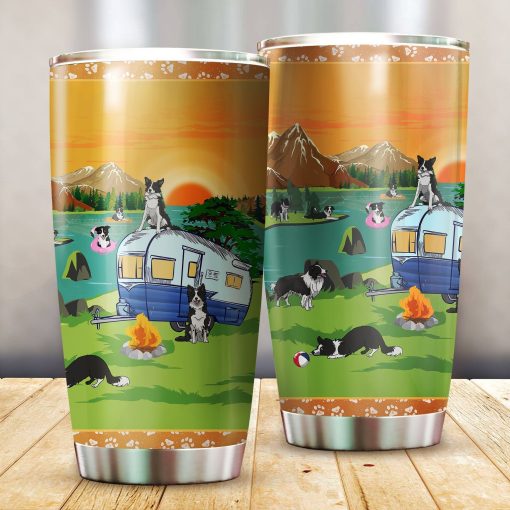 Border Collie Camping Stainless Steel Insulated Tumbler Cups, New Dad Gifts, Birthday Gift For Wife, Dad Day Gifts, Gift For Boyfriend