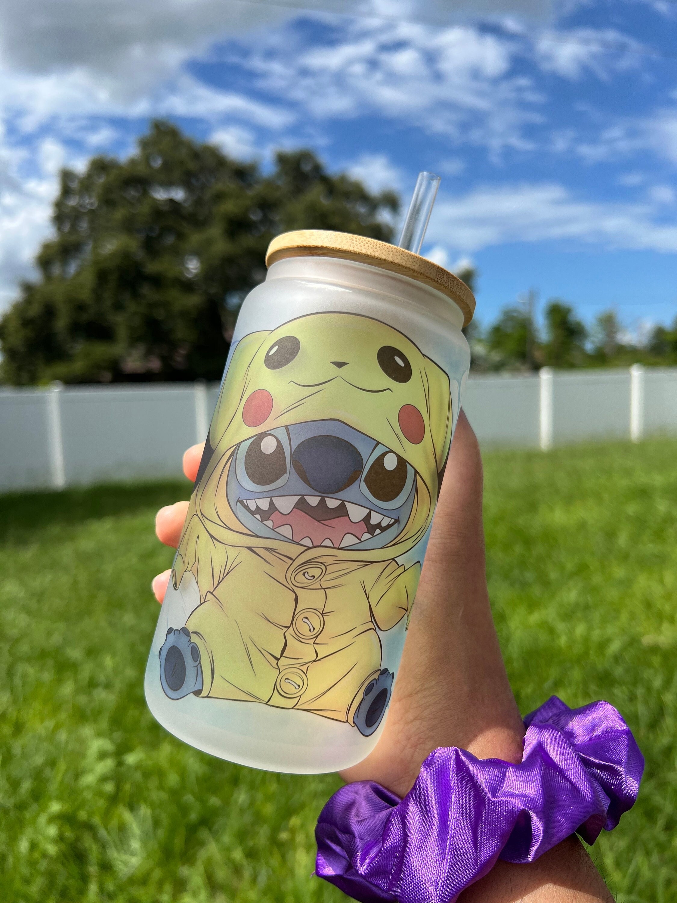 Stitch Pika 16 Oz Frosted Beer Can Glass Cup, Cute Disney inspired Glass Cups, Disney Tumblers, Disneyland Tumblers, Cute Stitch Cups