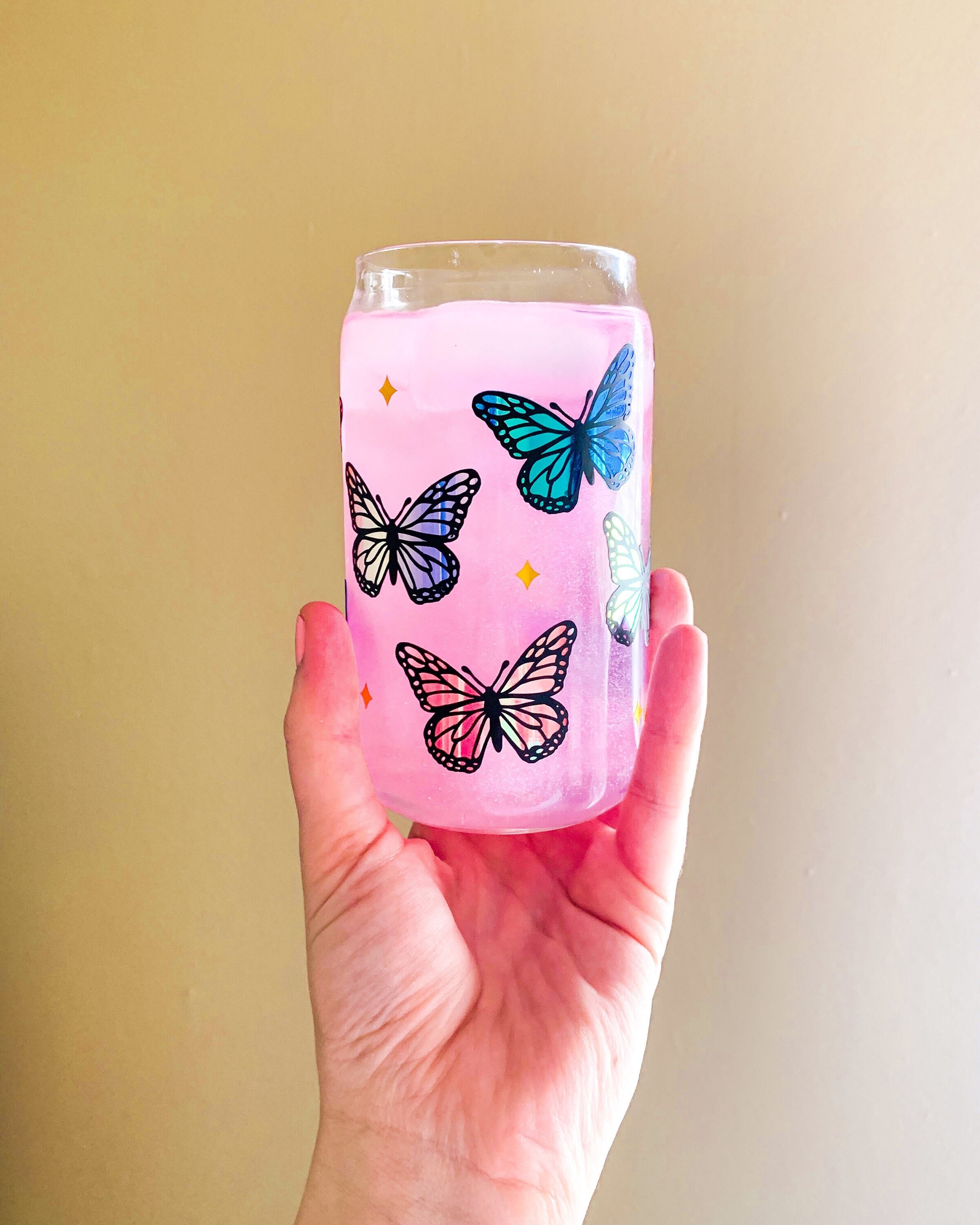 Butterfly Can Glass | Butterfly Glass Cup | Butterfly Coffee Cup | Butterfly Coffee Glass | Iced Coffee Cup | Butterfly Gift | Gift for Her