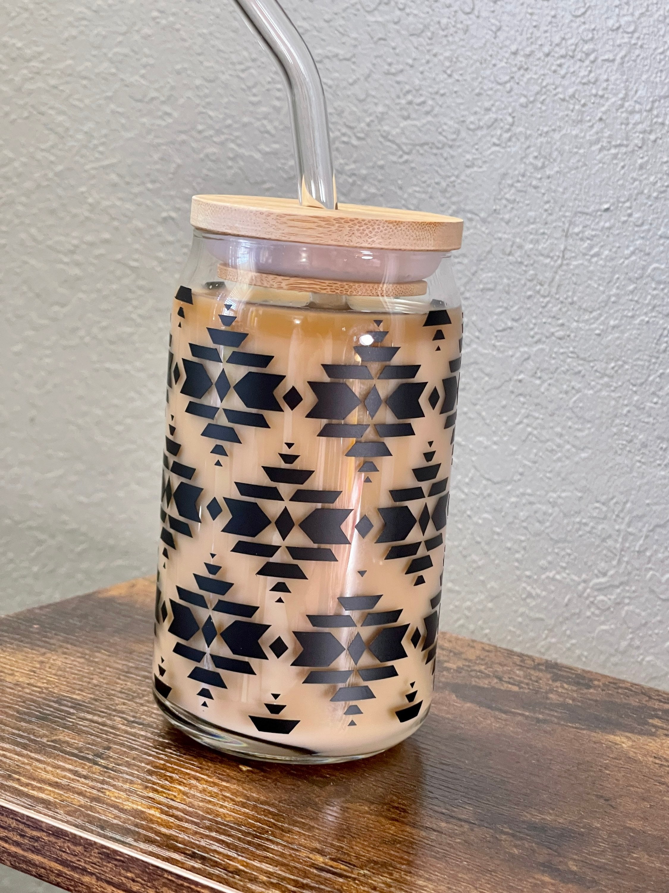 Beer Can Glass | Aztec can glass  | black and white glass | Best Friend gifts | Aztec aesthetic| iced coffee glass | western glass