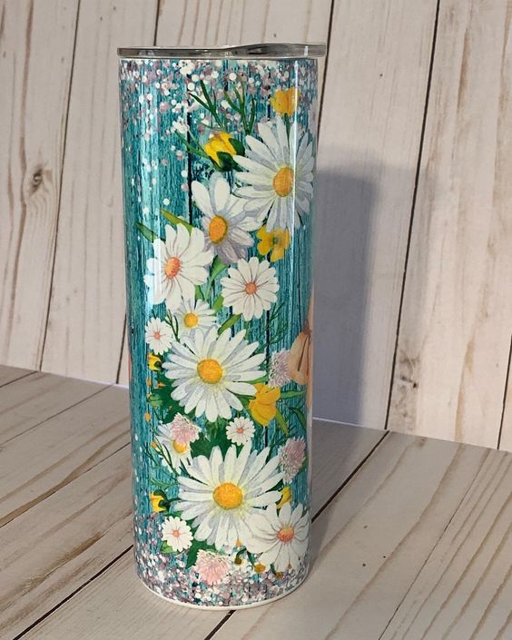 Spring Gnome Tumbler, Stainless Steel Cup, Travel Cup, White Daisy Flowers Tumbler