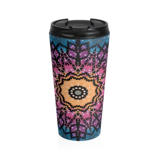 Stainless Steel Travel Mug, Galaxy Mandala Boho Bohemian Travel Mug, Stars Hippie Print Cup, 15 Ounce Tumbler, 15Oz Coffee Tea Drinkware