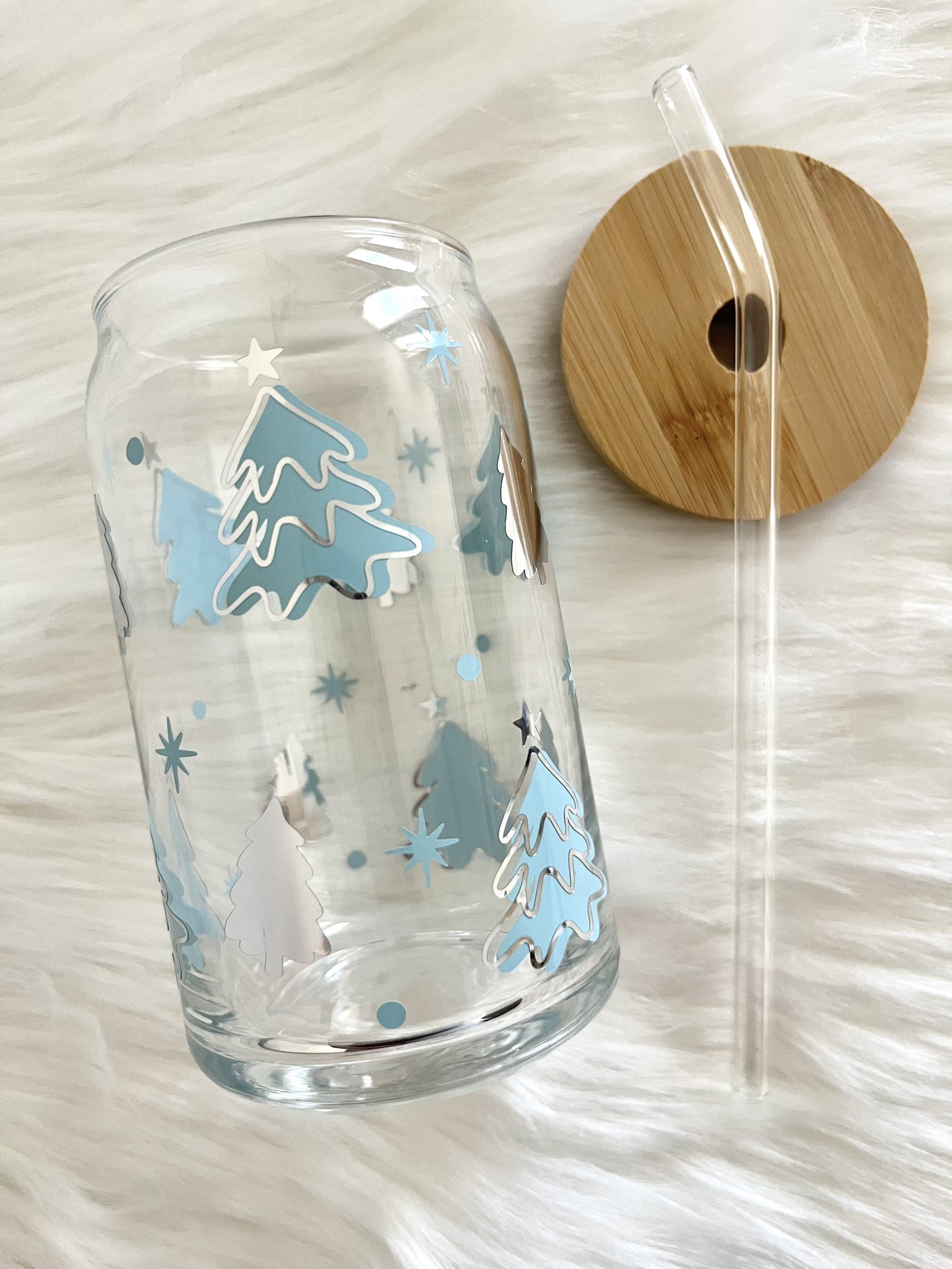 Christmas Tree Glass Cup / Blue Christmas Cup / Christmas Glass Cup / Iced Coffee Glass / Christmas Cup / Christmas Gift