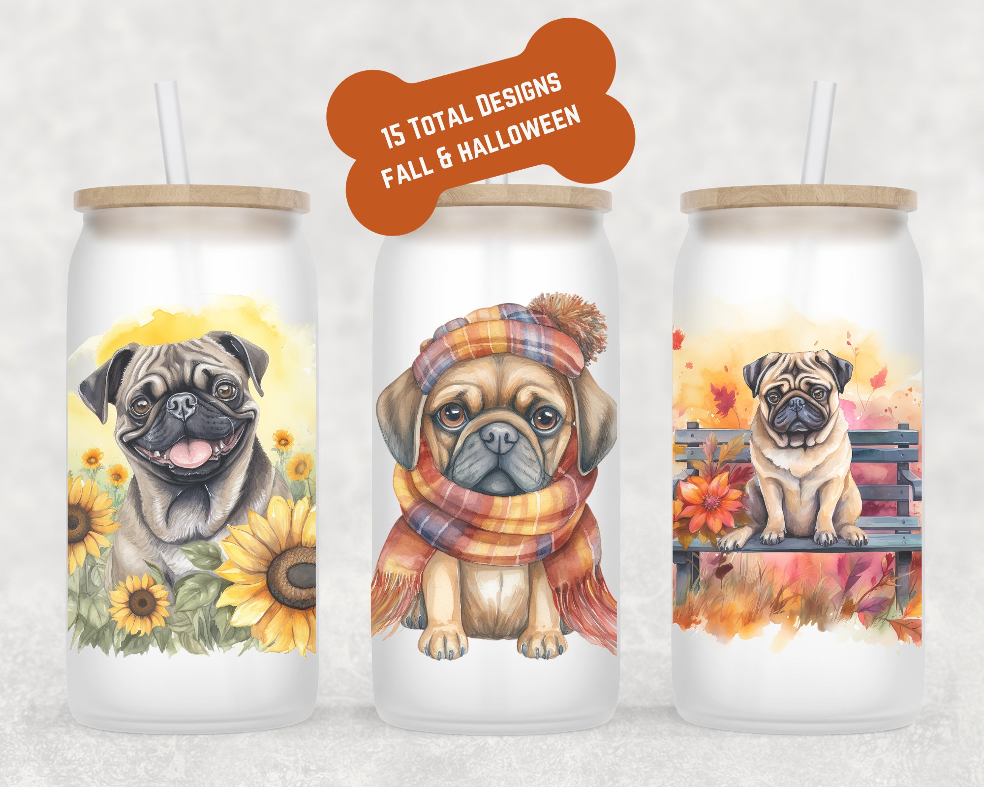 Pug Fall Beer Can Glass | Dog Mom Gift | Pug Mug | Pug Fall Iced Coffee Cup | Fur Mom Coffee Mug | Pug Glass Coffee Cup | Pug Coffee Mug