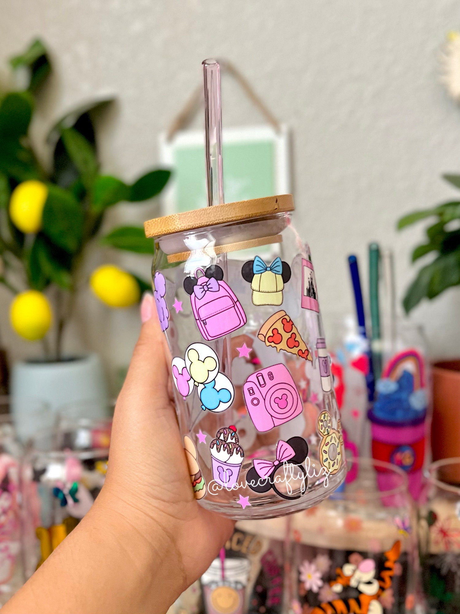 Disney Park Vacation Snacks 16oz Beer Can Glass | Spring Cup | Iced Coffee | Gift | Mom | Floral | Minnie | Disney Ears| Mickey | Mouse