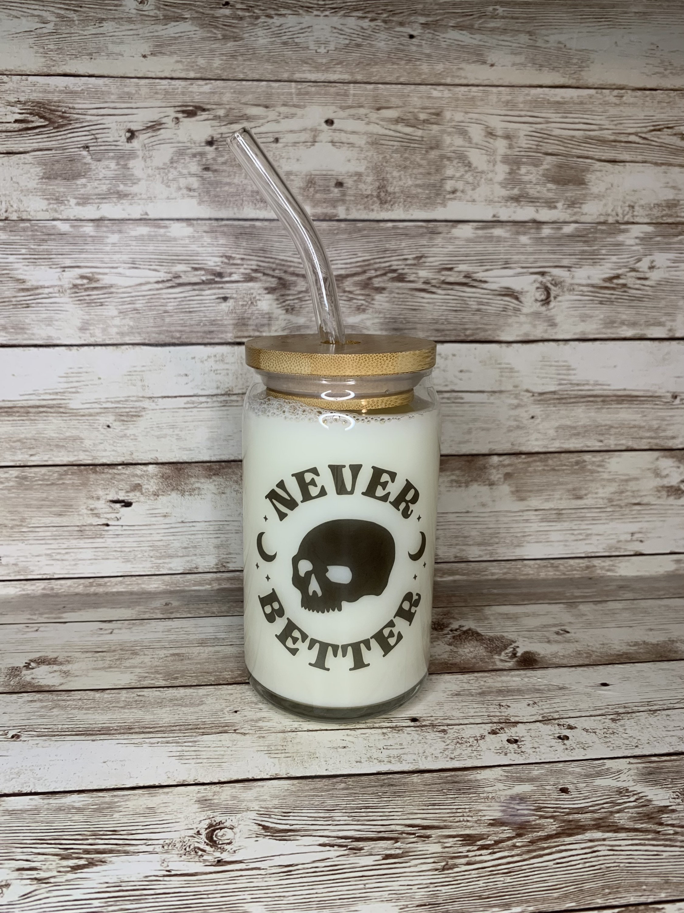 Scary Skeleton beer can glass / Funny Halloween Glass / Never Better Skull / Scary Gift / Always Tired Gift / Color Changing Iced Coffee