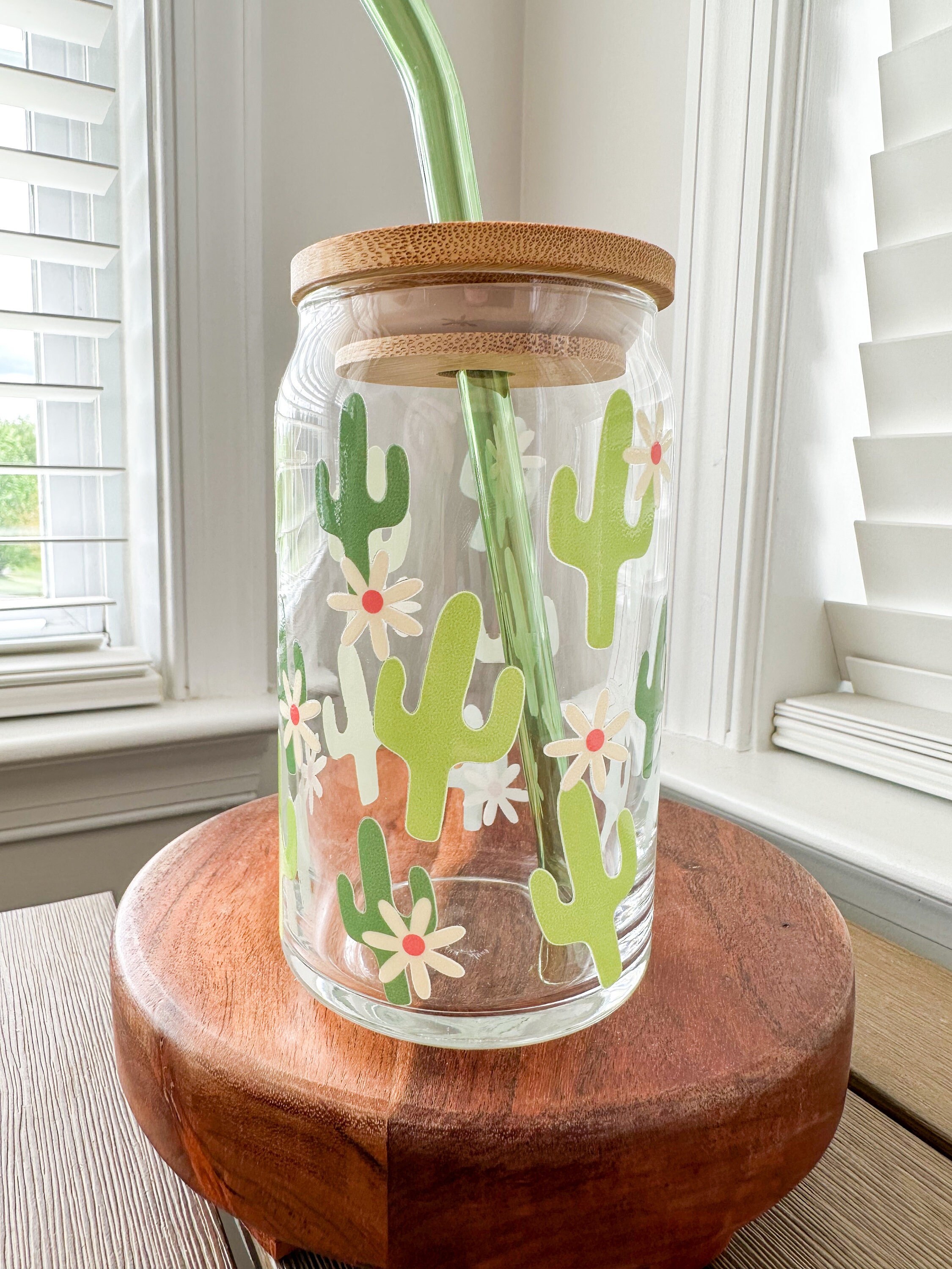 Cactus Beer Can Glass, Cactus Glass, Cactus Glass Cup, Iced Coffee Glass, Iced Coffee Cup, Cactus Daisy Glass Cup, Cactus Cup