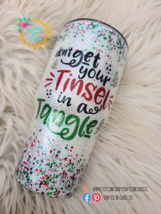 Christmas Tumbler – Don’t Get Your Tinsel in a Tangle Personalized Glitter Tumbler – Christmas Gift – Stainless Steel Tumbler