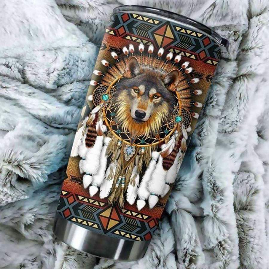 Native American Wolf Stainless Steel Tumbler 20oz