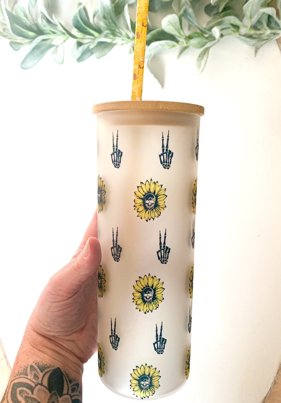 Sunflower and SkullsTumbler/ Sunflower Cup/ Sunflower & Skulls Cup/ Skull Tumbler/ Skull Cup