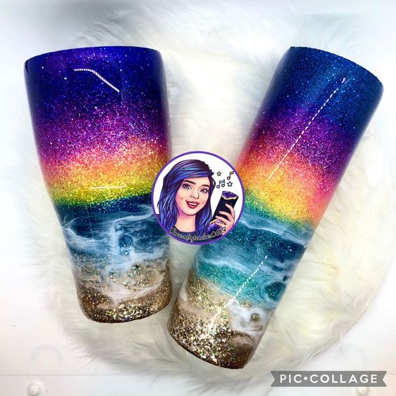 Sunset Beach Glitter Tumbler