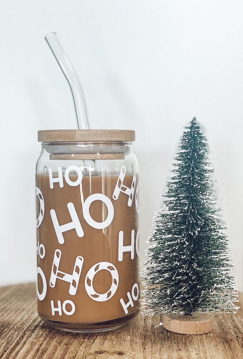 Beer Can Glass- HO HO HO, Iced Coffee Glass, Christmas Iced Coffee Cup