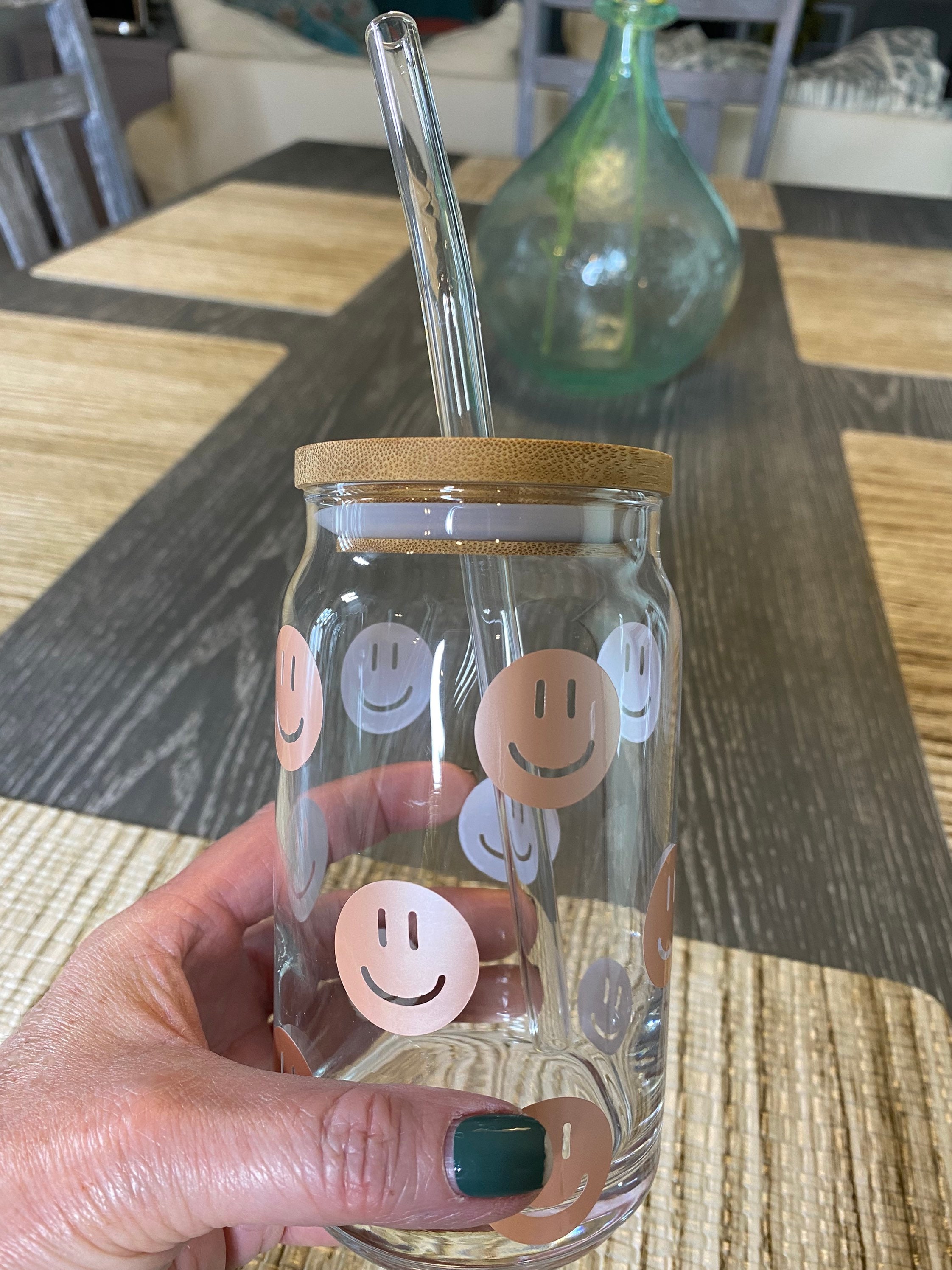 Peach Smiley Soda Can Glass