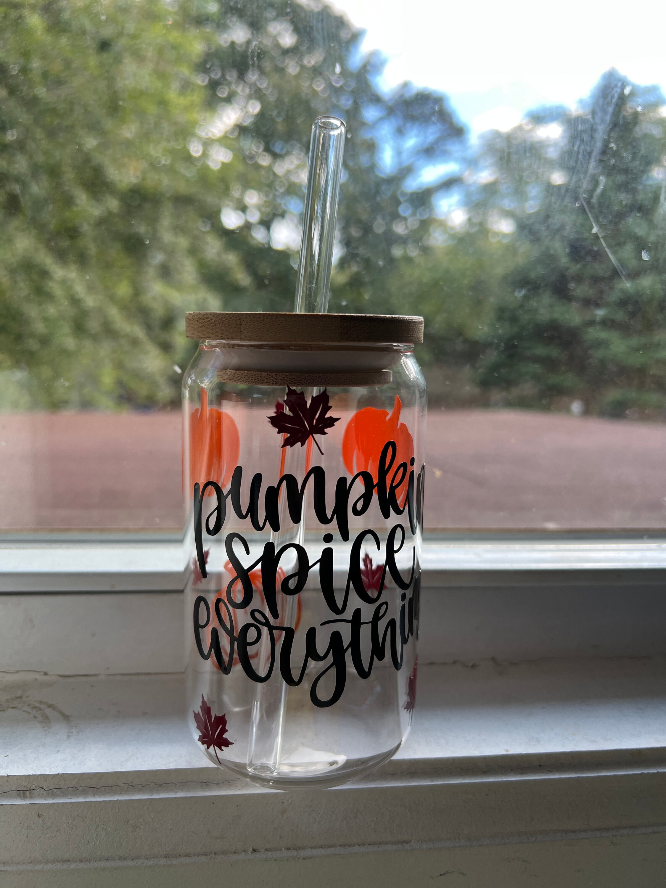 Fall Iced Coffee Glass with pumpkins