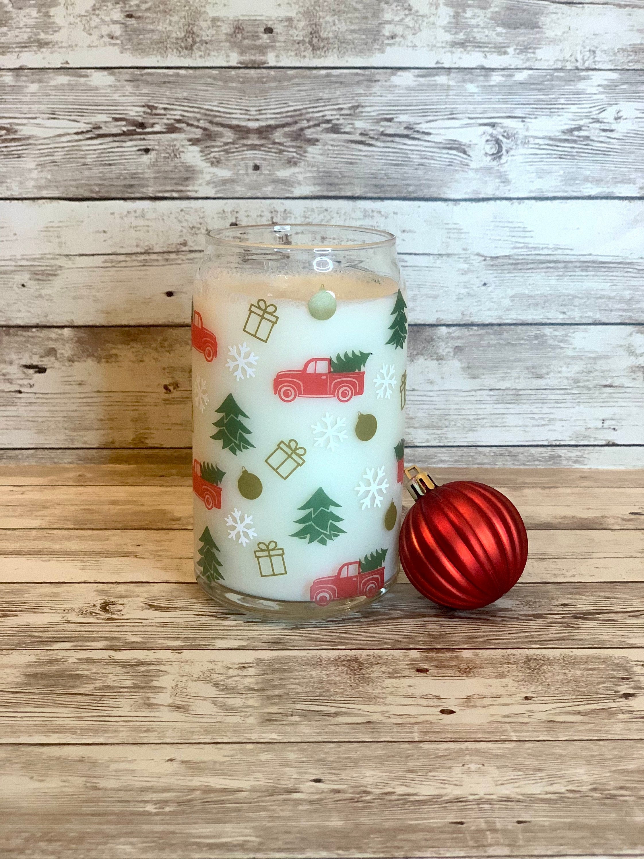 Color Changing Christmas Beer Can Glass / Holiday Tree Snowflake Present Glass / Iced Coffee Cup / Gift For Her / Ornament Soda Can Glass