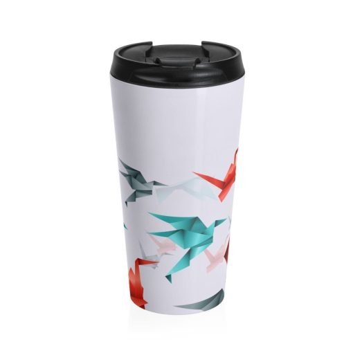 Stainless Steel Travel Mug, Origami Cranes Boho Bohemian Hippie Travel Mug, All Over Print Steel Mug, 15 Ounce Tumbler, 15Oz Coffee Tea