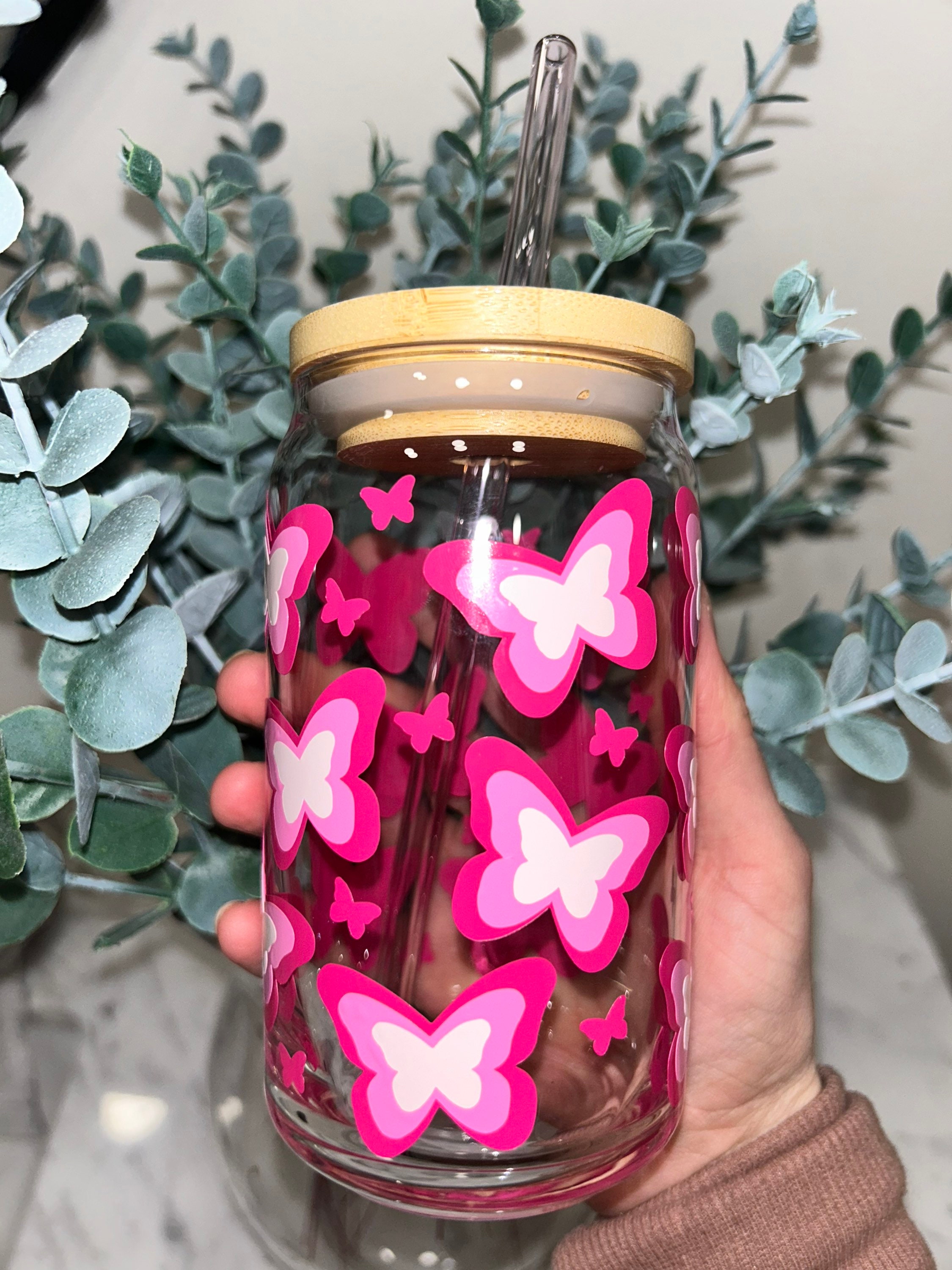 Butterfly Beer Can Glass, Pink Beer Can Glass