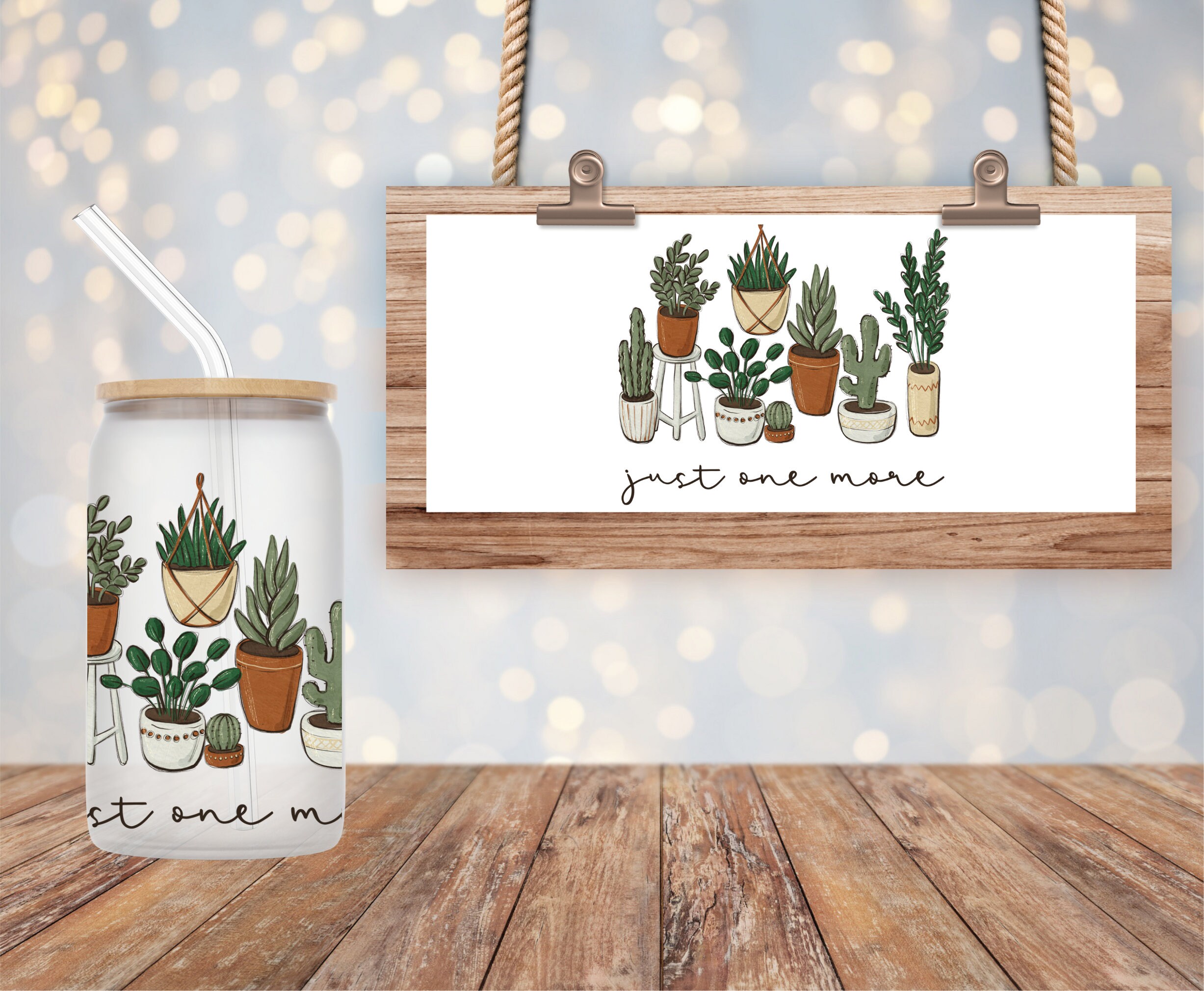 Plant Lover Beer Can Glass /  Just One More Plant / Plant Iced Coffee Glass / Succulent Cold Cup / Gift for Her / Plant Nursey Tumbler